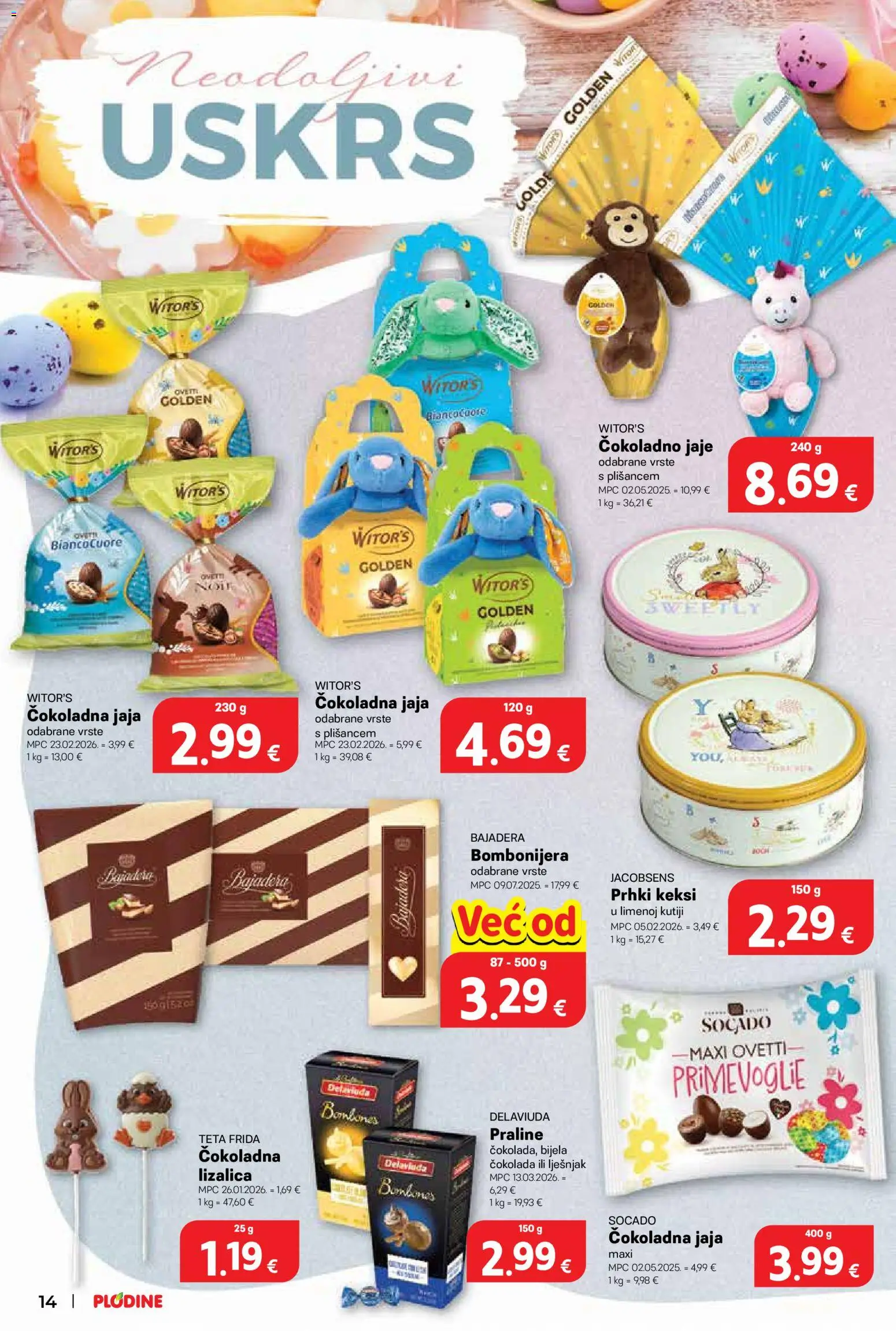 Plodine katalog | vrijedi od 25.03.2026 | Stranica: 14 | Proizvodi: Keksi, Jaja, Čokolada, Bombonijera