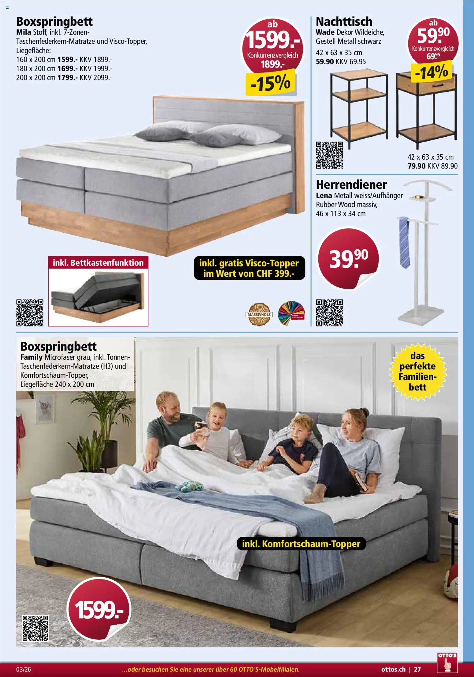 Otto's Aktionen Möbelflyer – gültig ab 01.03.2026 | Seite: 27 | Produkte: Nachttisch, Herrendiener, Bett, Boxspringbett