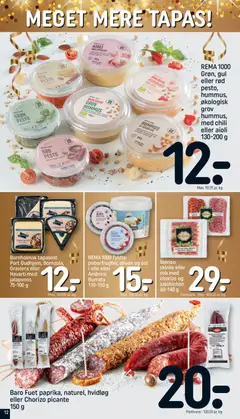 REMA 1000 Grøn, gul eller rød pesto, hummus, Økologisk grov hummus, med chili eller aioli, Grøn, gul eller rød pesto, hummus, Økologisk grov hummus, med chili eller aioli 130-200 g gyldig fra 27.12.2025 | Side: 12 | Produkter: Ost, Olie, Pesto, Cebola