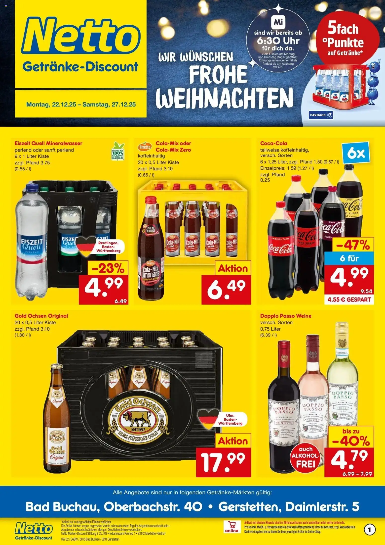 Netto Marken-Discount prospekt Gerstetten	 – gültig ab 22.12.2025 | Seite: 1 | Produkte: Limonade, Mineralwasser, Doppio Passo, Uhr