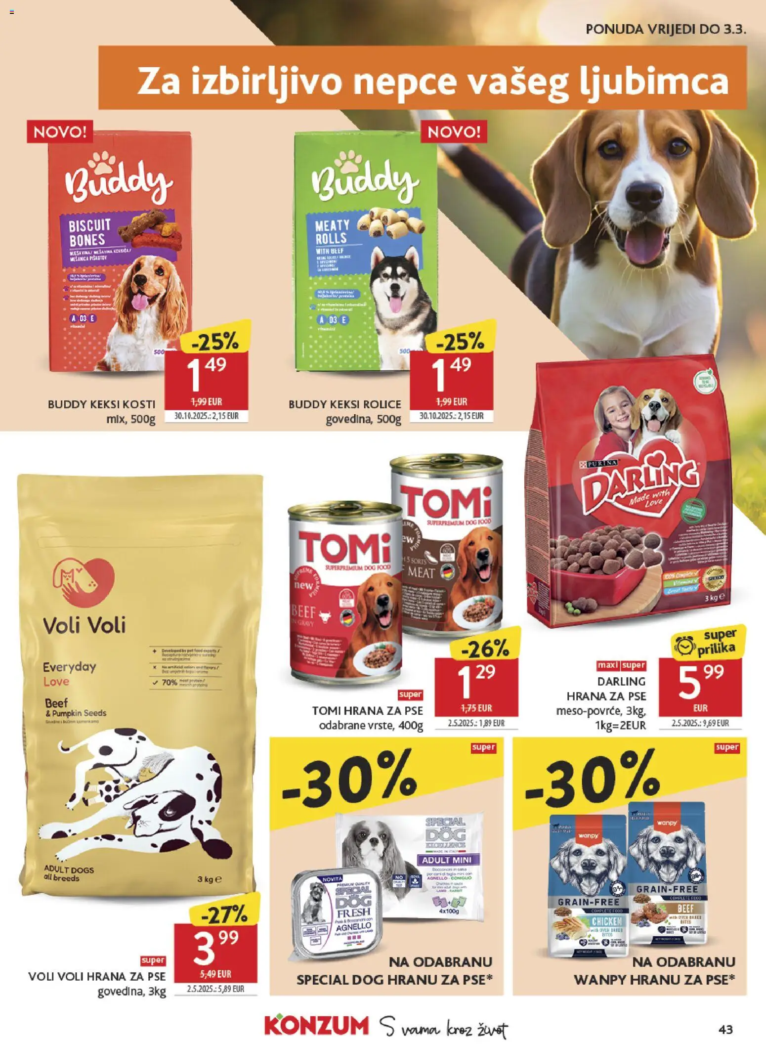 Konzum katalog | vrijedi od 18.02.2026 | Stranica: 43 | Proizvodi: Keksi, Hrana za pse