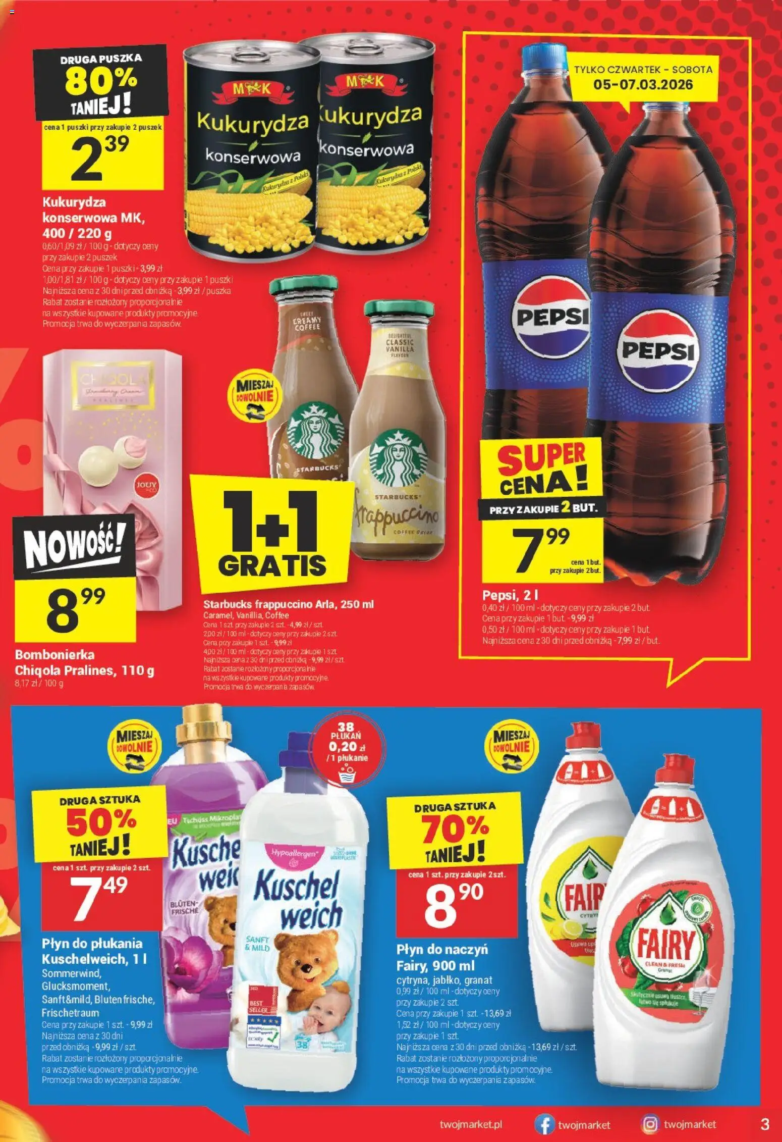 Twój Market gazetka od 04.03.2026 | Strona: 3 | Produkty: Bombonierka, Pepsi, Kukurydza, Fairy