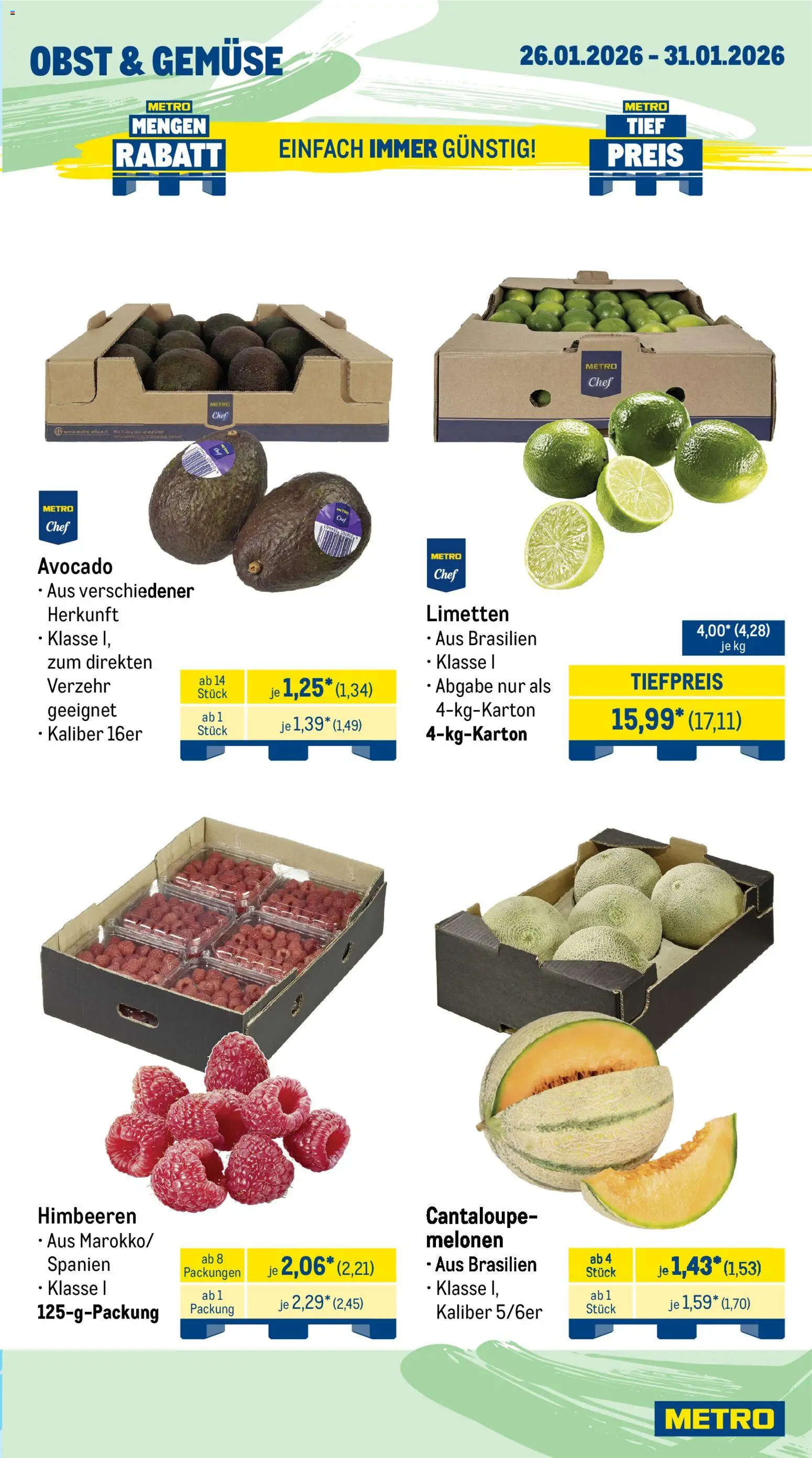 Metro Wochen-Angebote Gastro – gültig ab 26.01.2026 | Seite: 9 | Produkte: Limetten, Avocado, Gemüse, Obst