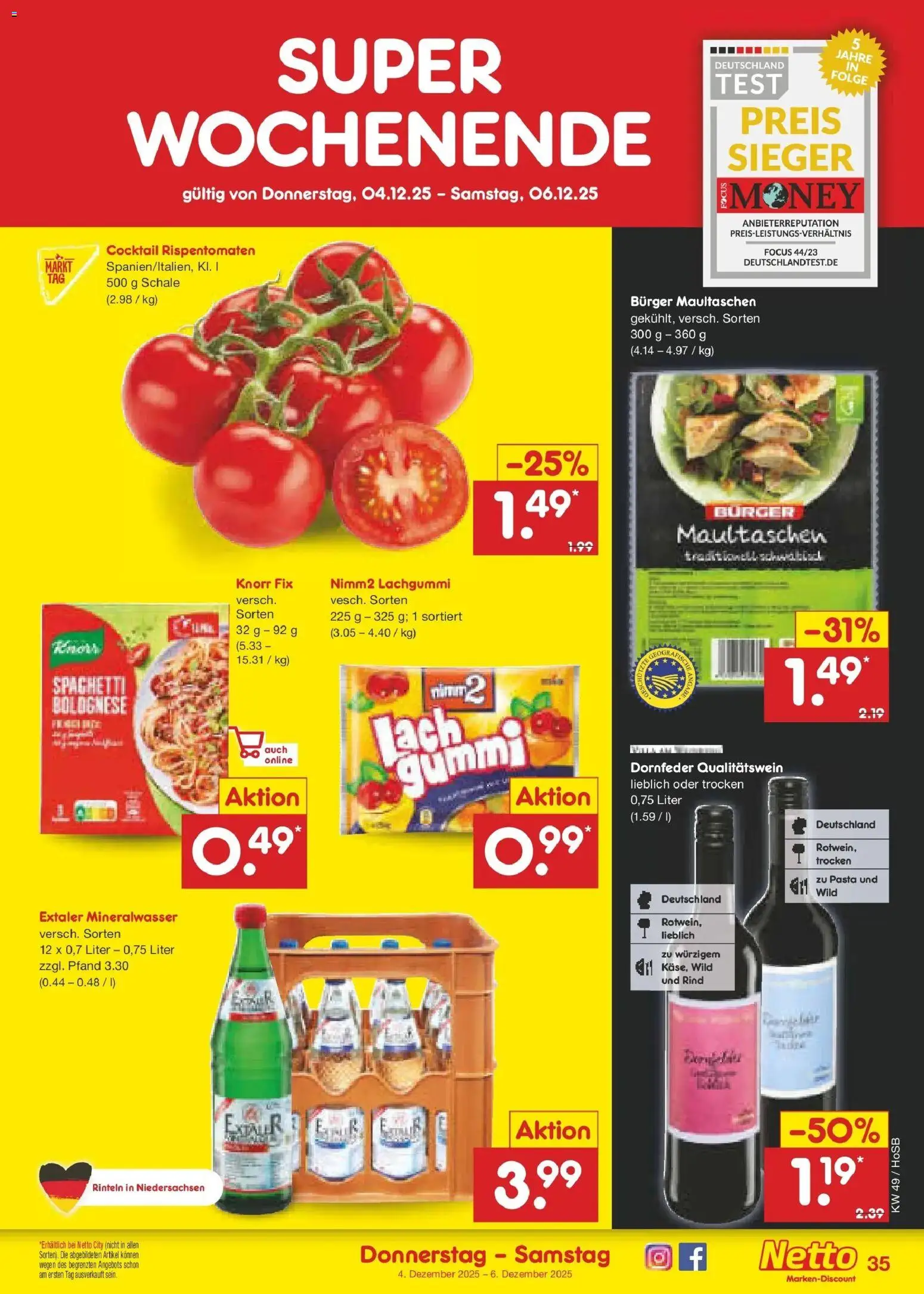 Netto Marken-Discount prospekt Hannover	 – gültig ab 30.11.2025 | Seite: 37 | Produkte: Burger, Knorr, Mineralwasser, Maultaschen