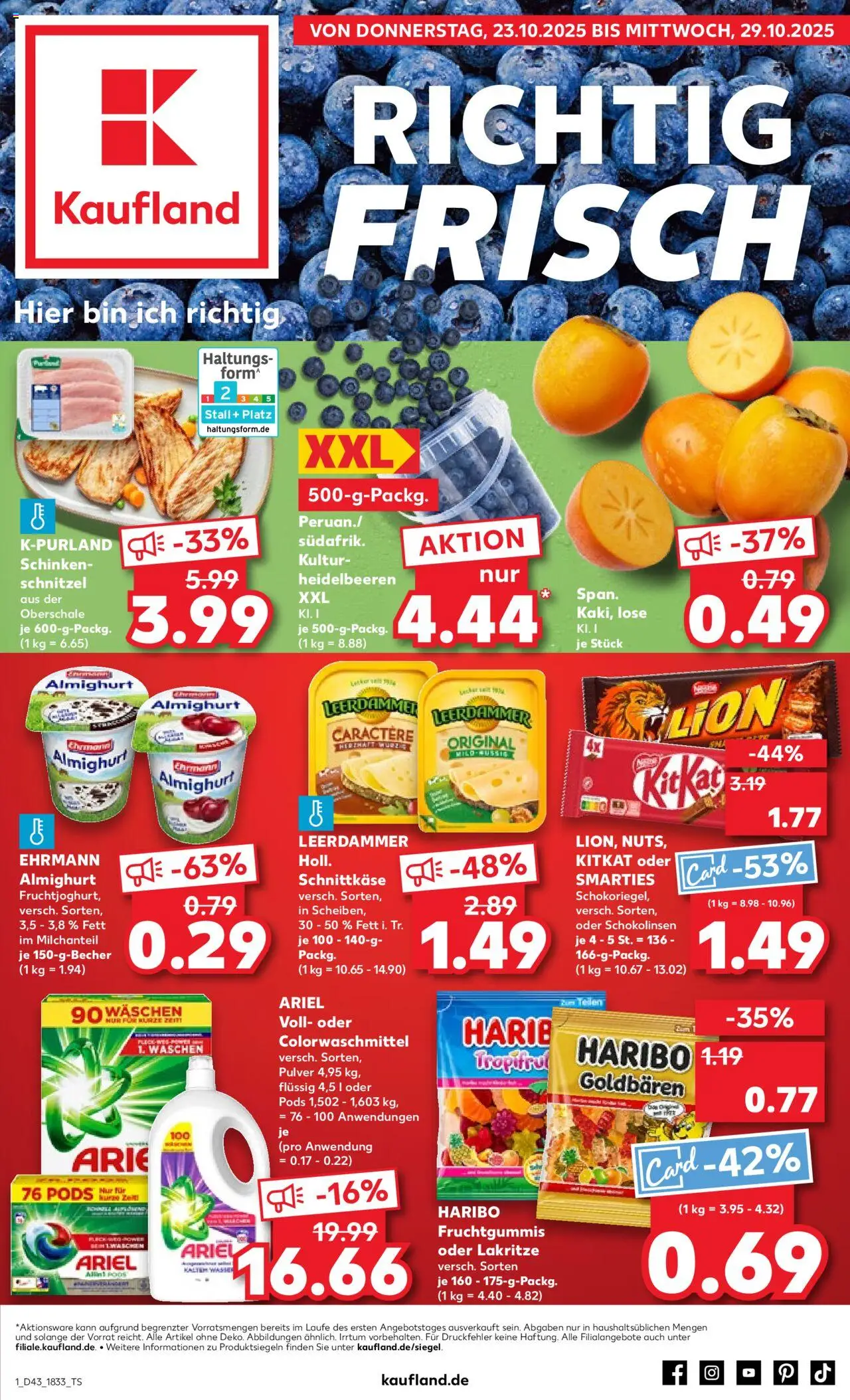 Kaufland prospekt Bremen	 – gültig ab 23.10.2025 | Seite: 1 | Produkte: Ehrmann almighurt, Leerdammer, Heidelbeeren, Kaki