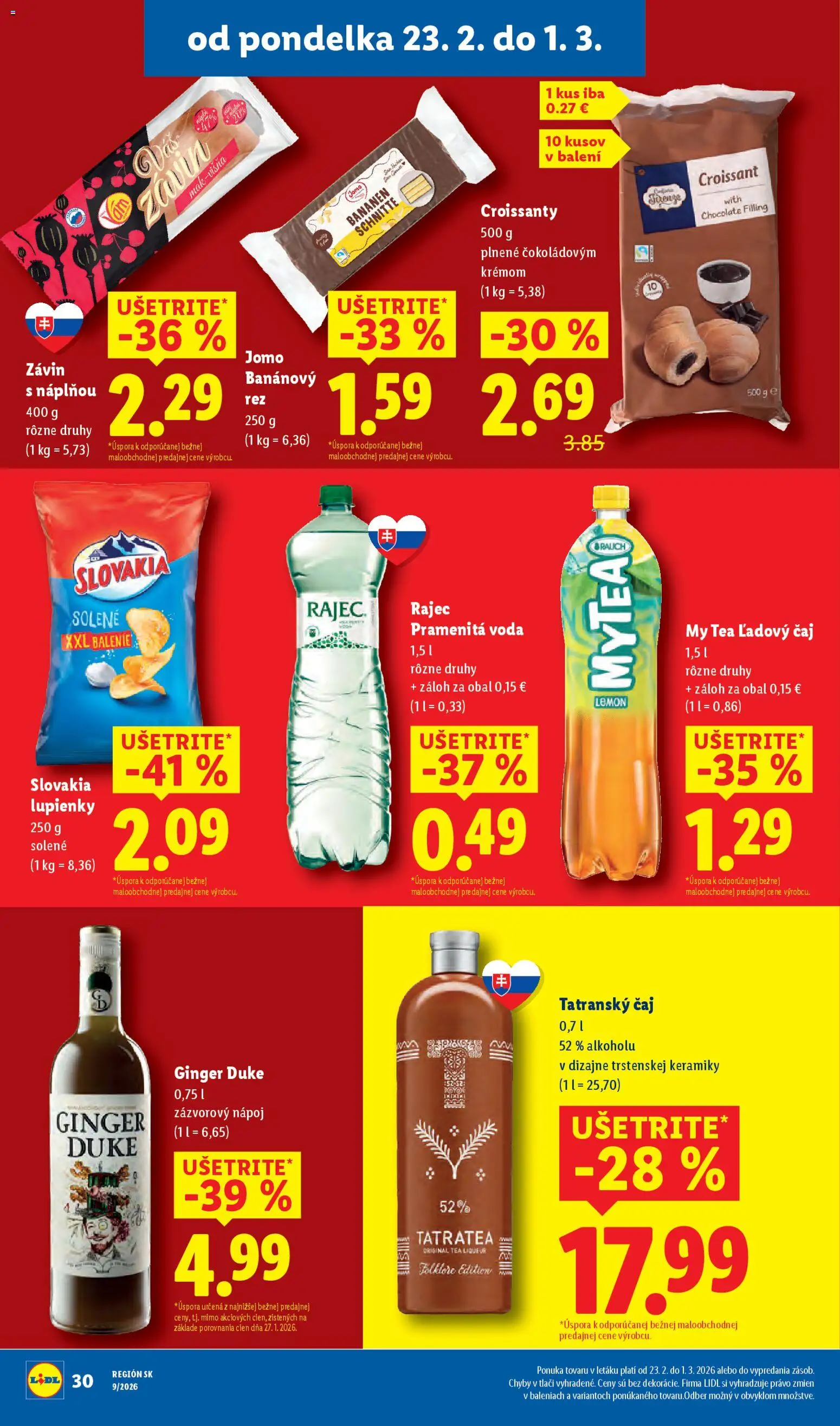 Nové Lidl akcie – leták je platný od 26.02.2026 | Strana: 72 | Produkty: Croissant, Závin, Voda, Tatranský čaj