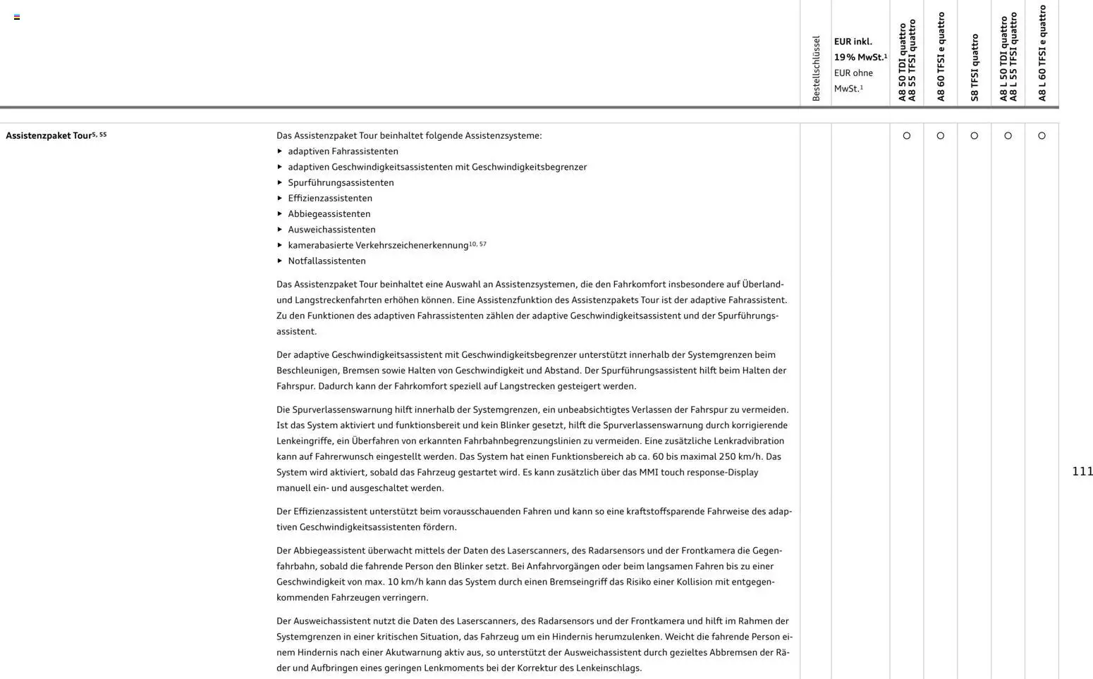 Audi A8 – gültig ab 28.10.2025 | Seite: 111