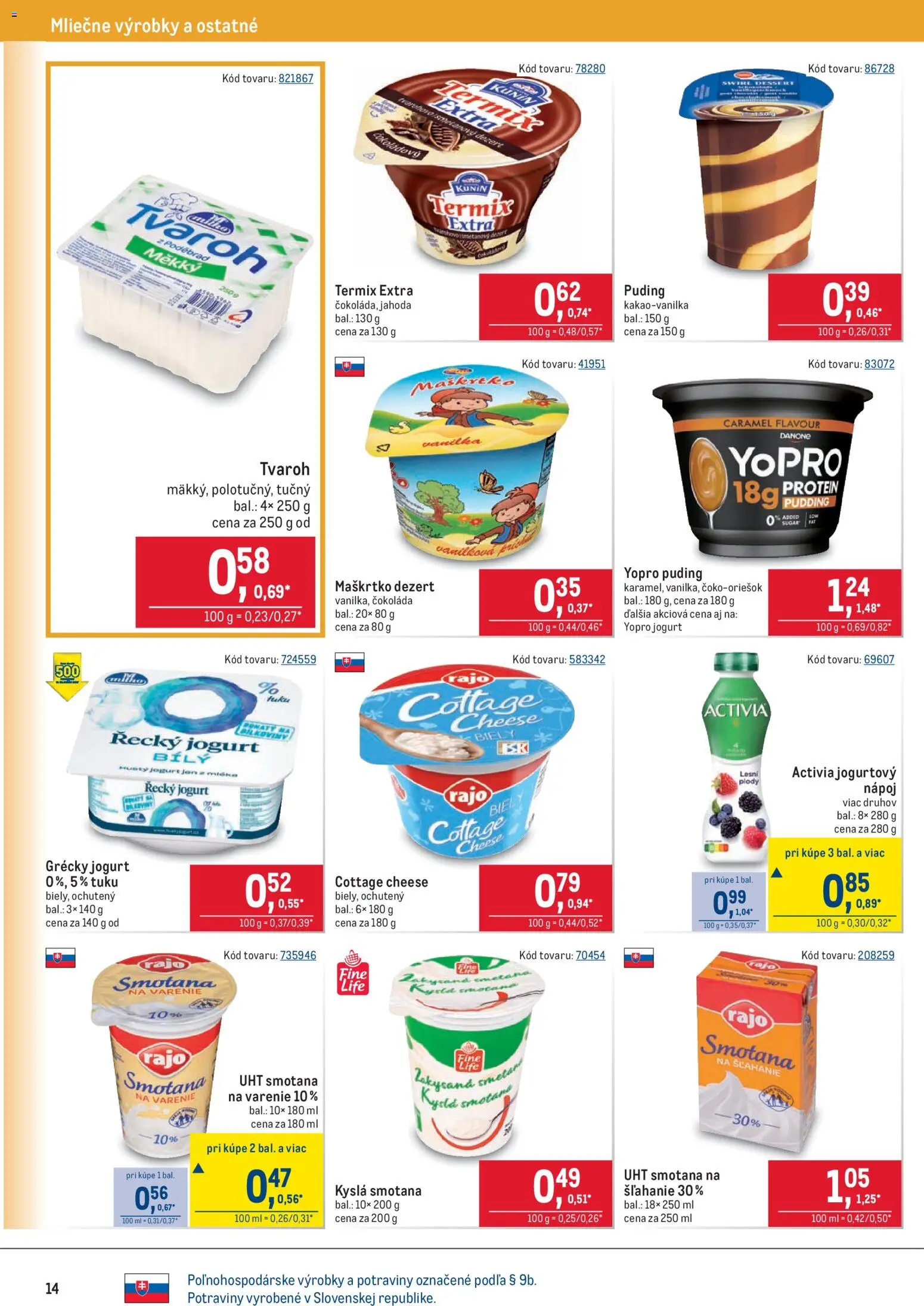 Nové Metro akcie – leták je platný od 02.01.2026 | Strana: 14 | Produkty: Jogurt, Protein, Grécky jogurt, Smotana na šľahanie