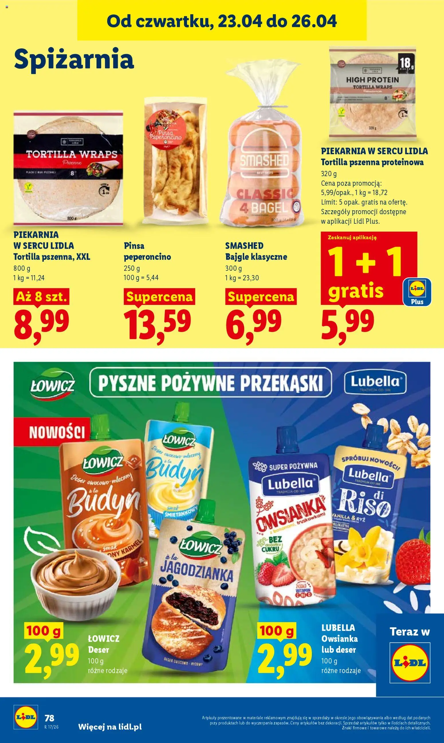 Lidl gazetka od 23.04.2026 | Strona: 78 | Produkty: Owsianka, Piekarnia, Tortilla, Pinsa