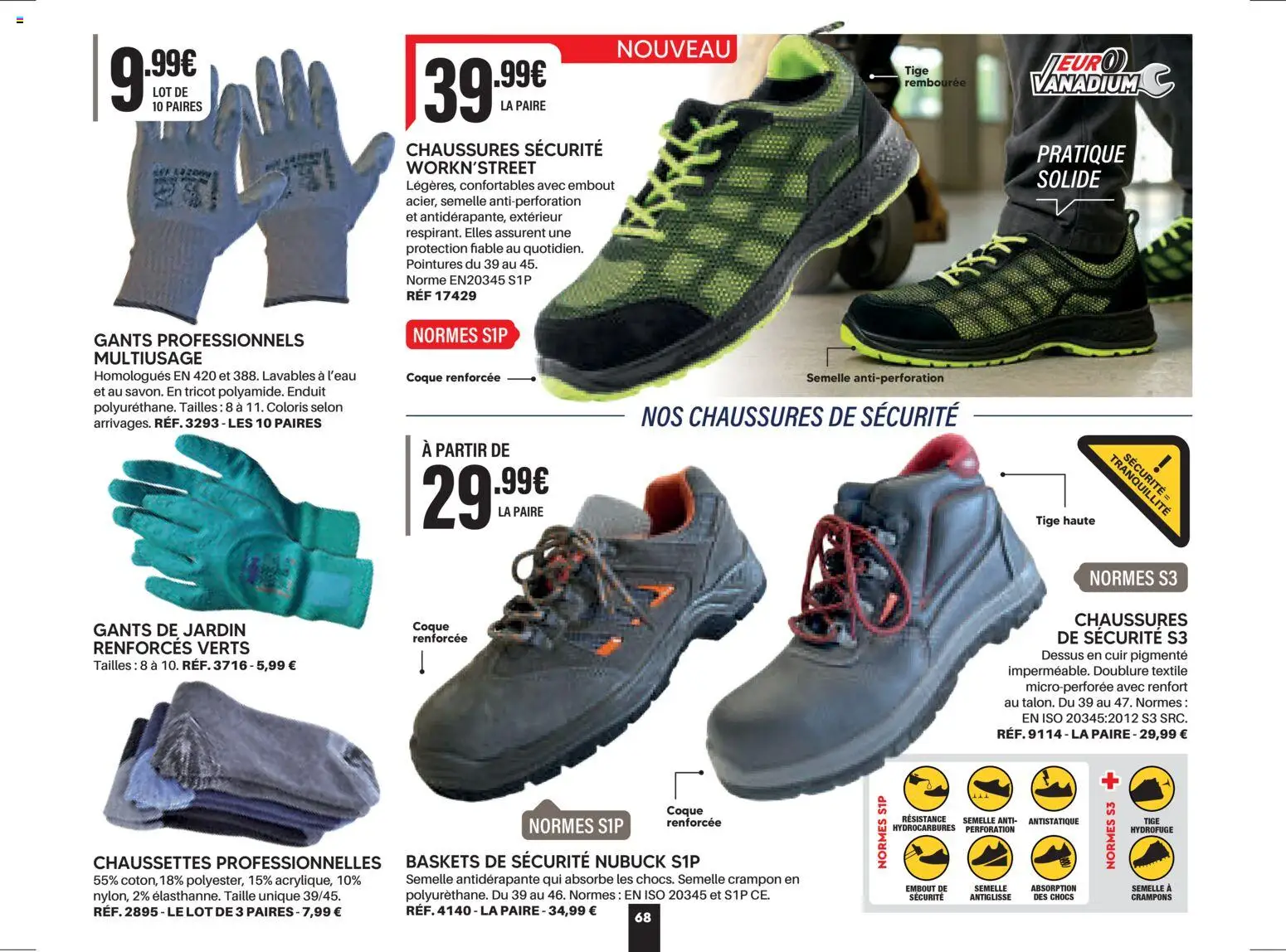 {H1} | Page: 68 | Produits: Chaussures de sécurité, Crampons, Baskets, Gants