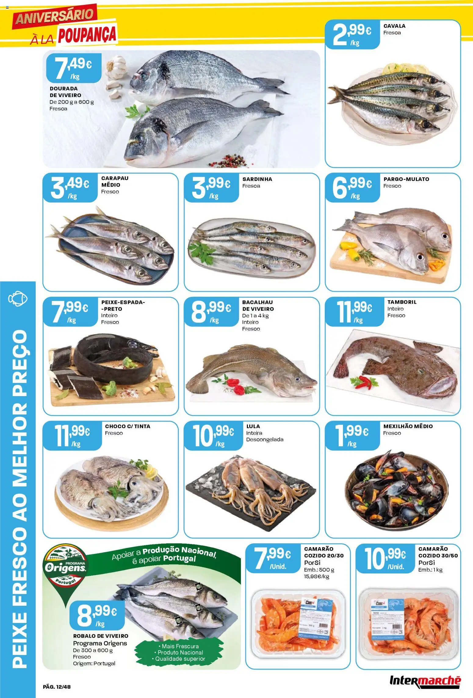 Intermarché folheto │ válido de 23.10.2025 | Página: 12 | Produtos: Dourada, Tinta, Camarão, Peixe