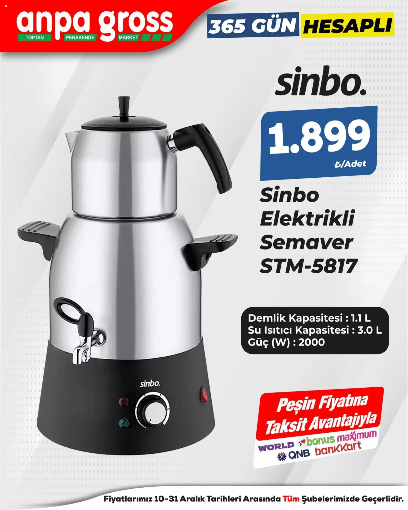 Anpa Gross İndirim - 10.12.2025 tarihinden itibaren geçerlidir | Sayfa: 1 | Ürünler: Su ısıtıcı, Su, Demlik