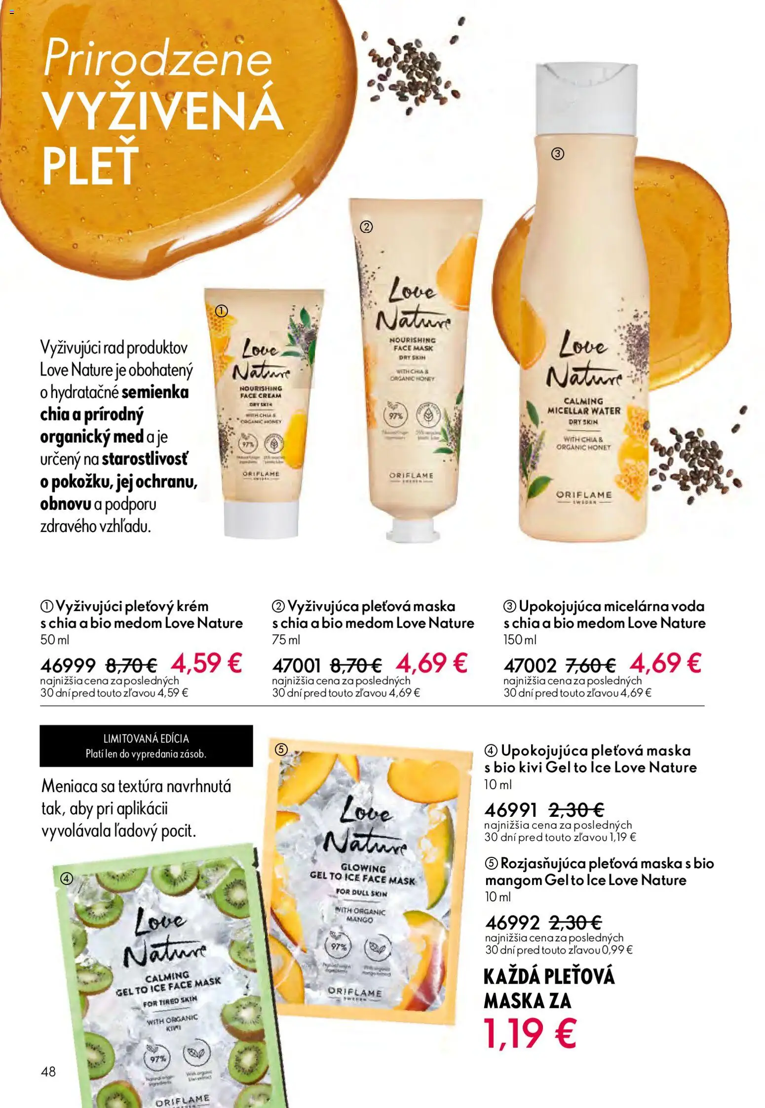 Nové Oriflame akcie – leták je platný od 25.03.2026 | Strana: 48 | Produkty: Krém, Voda, Mango, Med