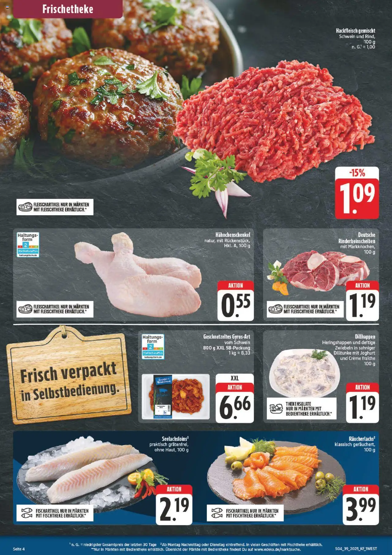 nah & gut Prospekt 	 – gültig ab 22.09.2025 | Seite: 4 | Produkte: Hahnchenschenkel, Joghurt, Creme, Hackfleisch