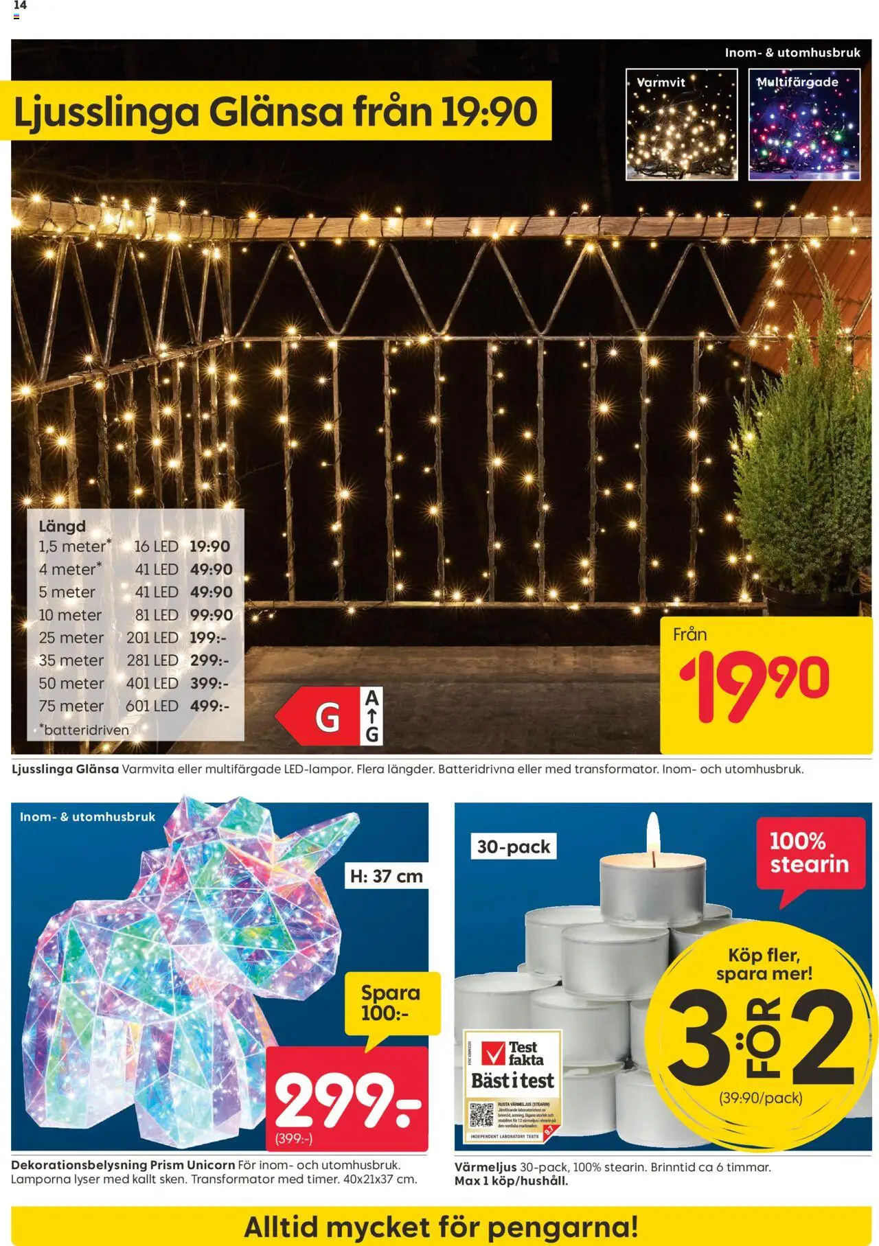 Rusta reklamblad aktuell från 13.10.2025 | Sida: 14 | Produkter: Värmeljus, Ljusslinga