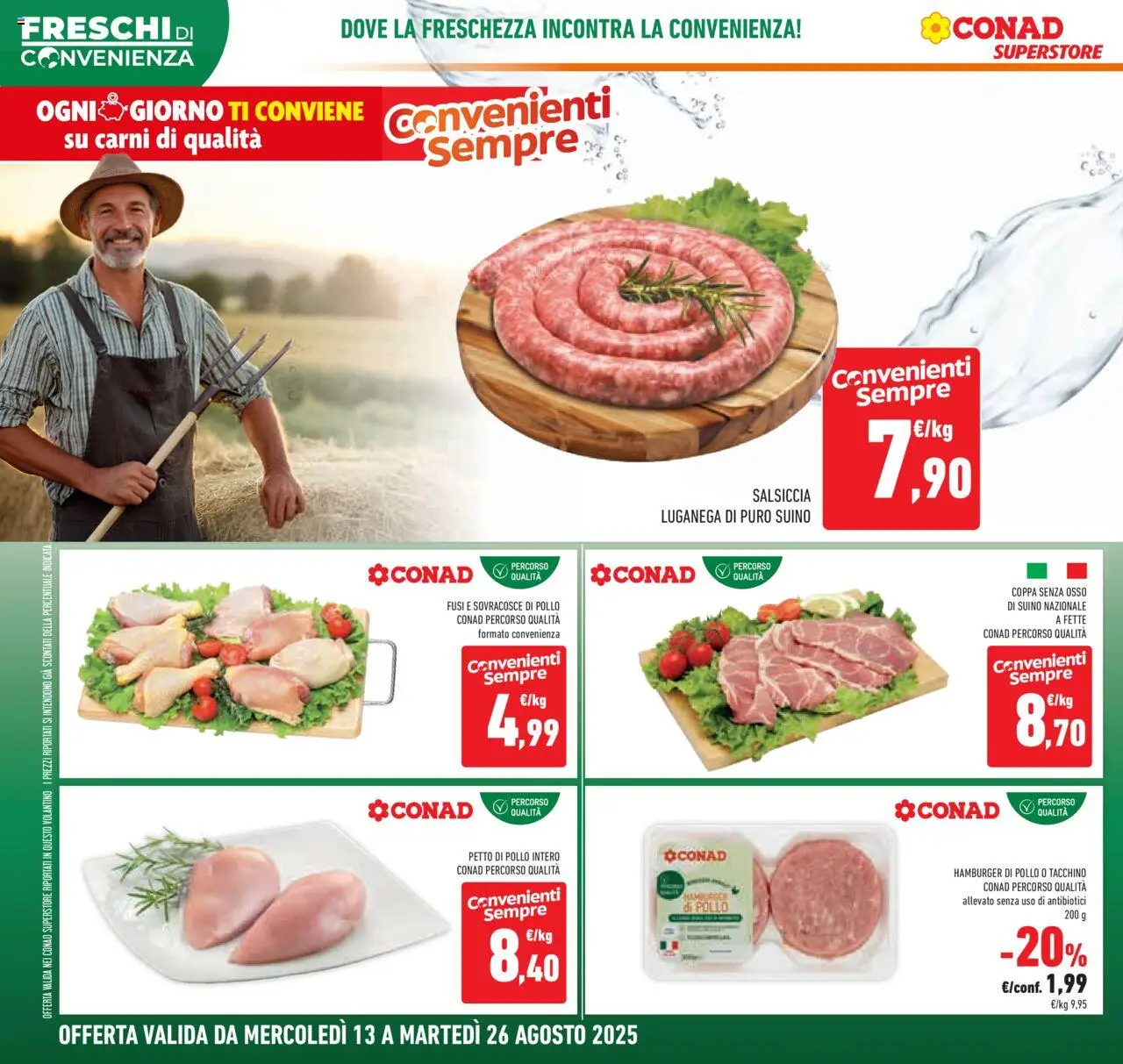 Volantino Conad del 13.08.2025 | Pagina: 2 | Prodotti: Petto di Pollo, Pollo, Suino, Salsiccia