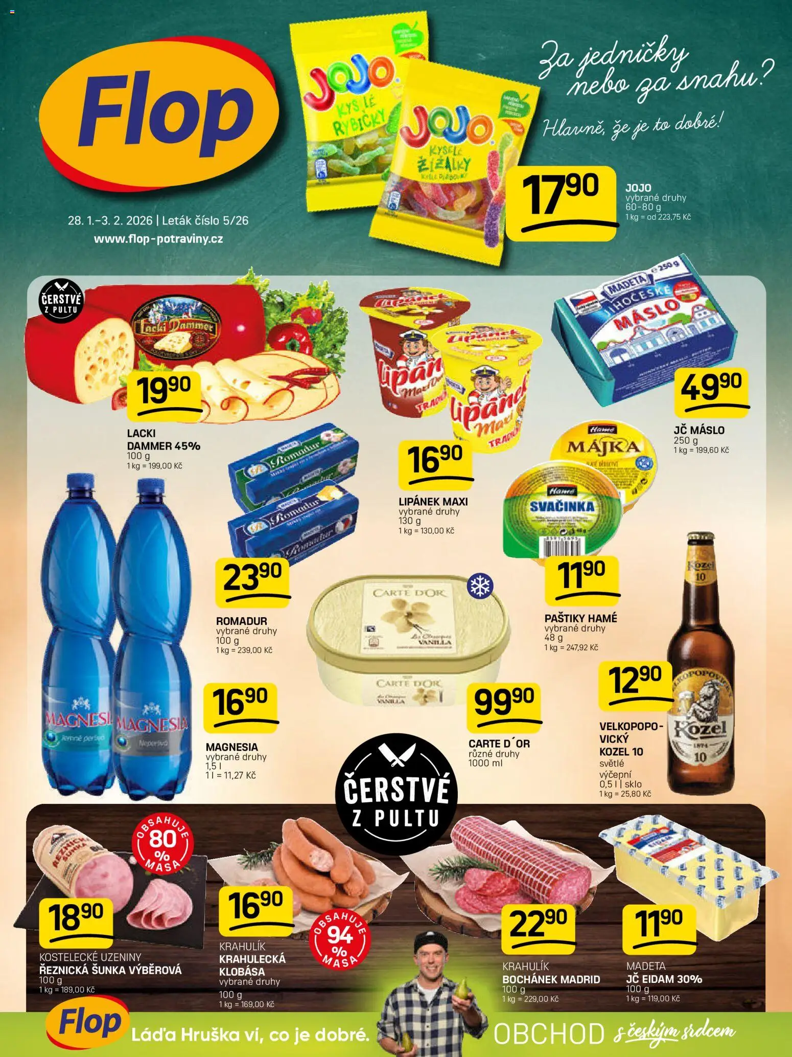 Flop leták od 28.01.2026 | Strana: 1 | Produkty: Šunka, Kozel 10, Kozel, Uzeniny