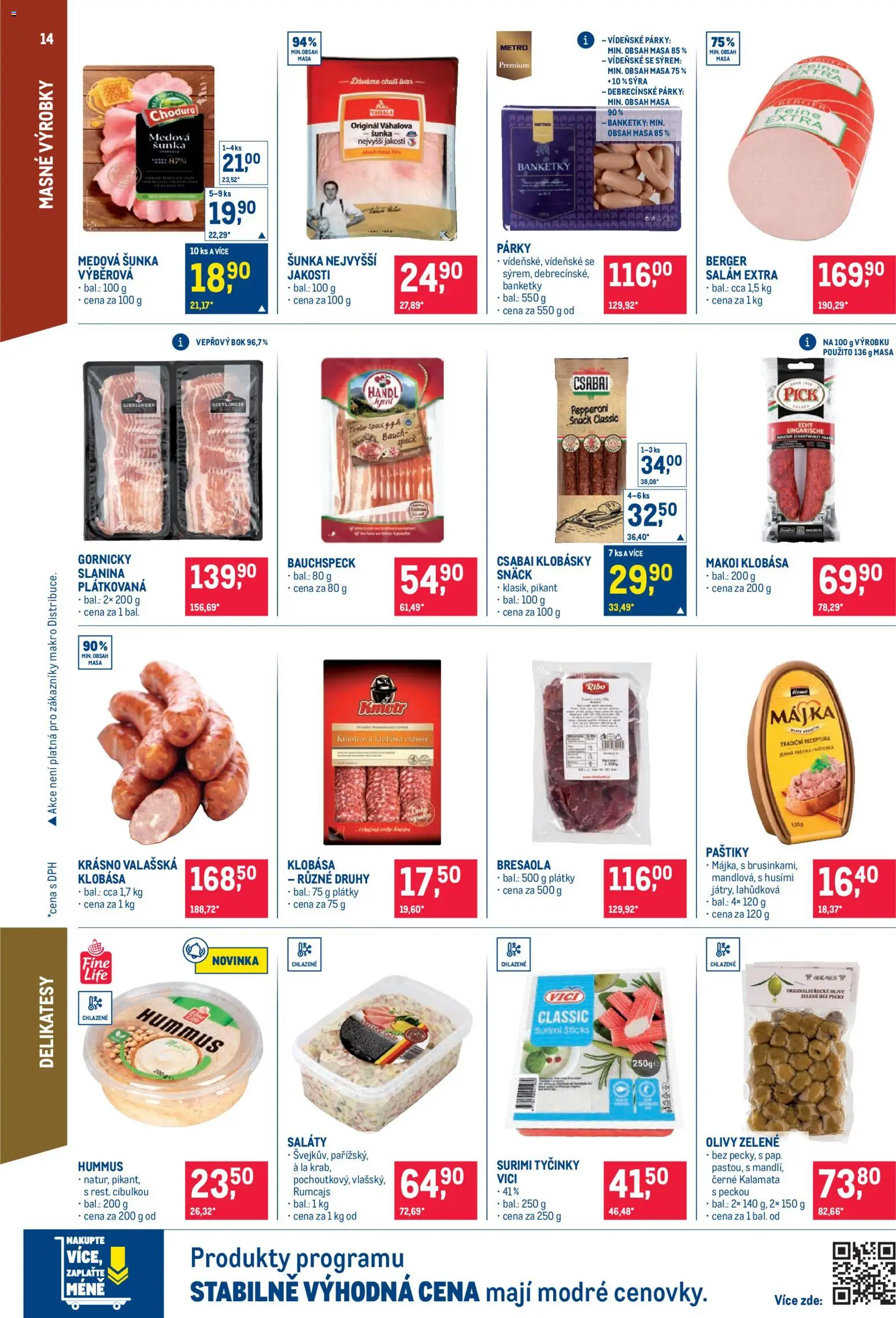 Makro leták - Pro milovníky jídla od 22.10.2025 | Strana: 14 | Produkty: Saláty, Salám, Surimi tyčinky, Olivy
