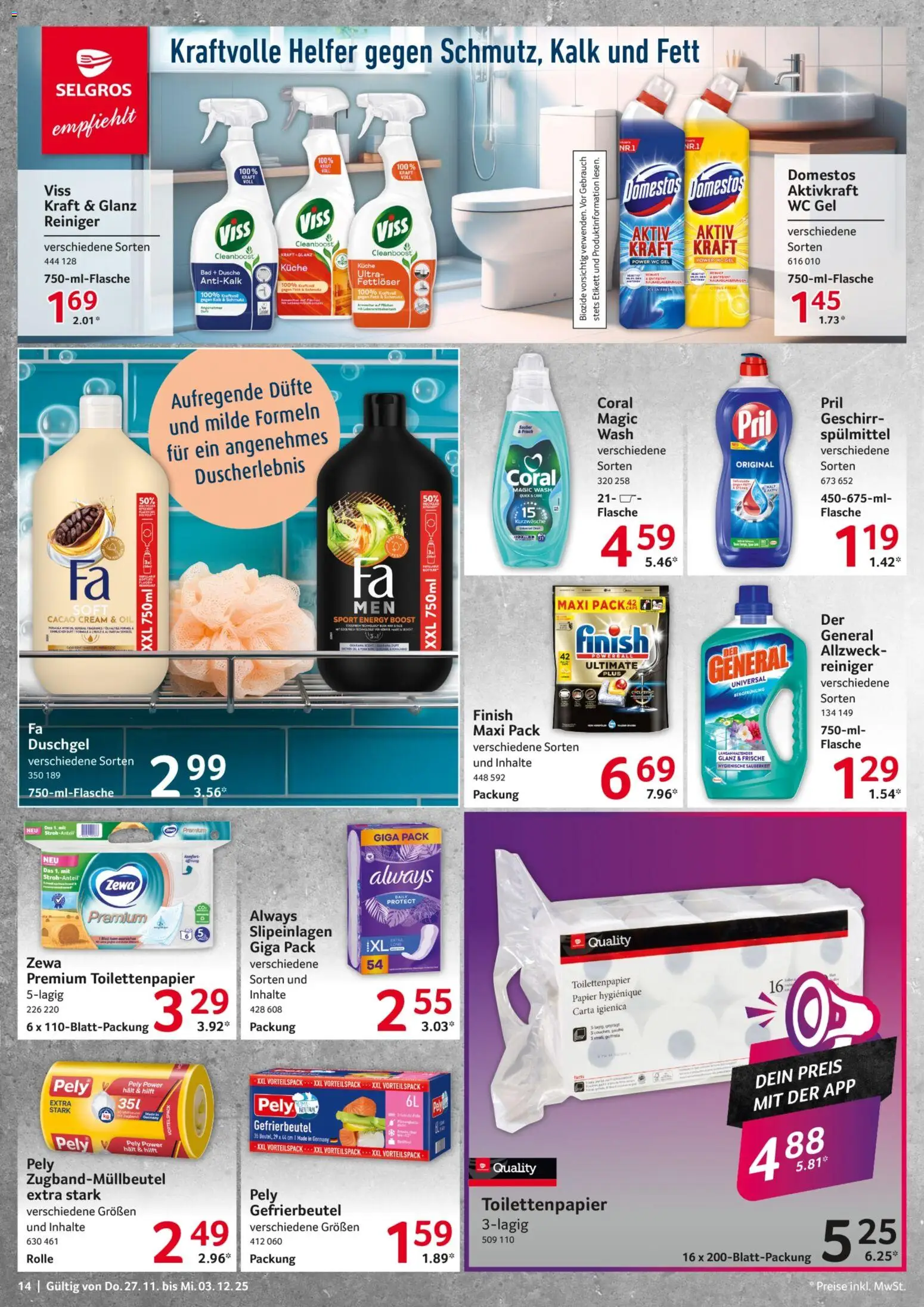 Selgros Prospekt 	 – gültig ab 27.11.2025 | Seite: 14 | Produkte: Coral, Dusche, Küche, Duschgel