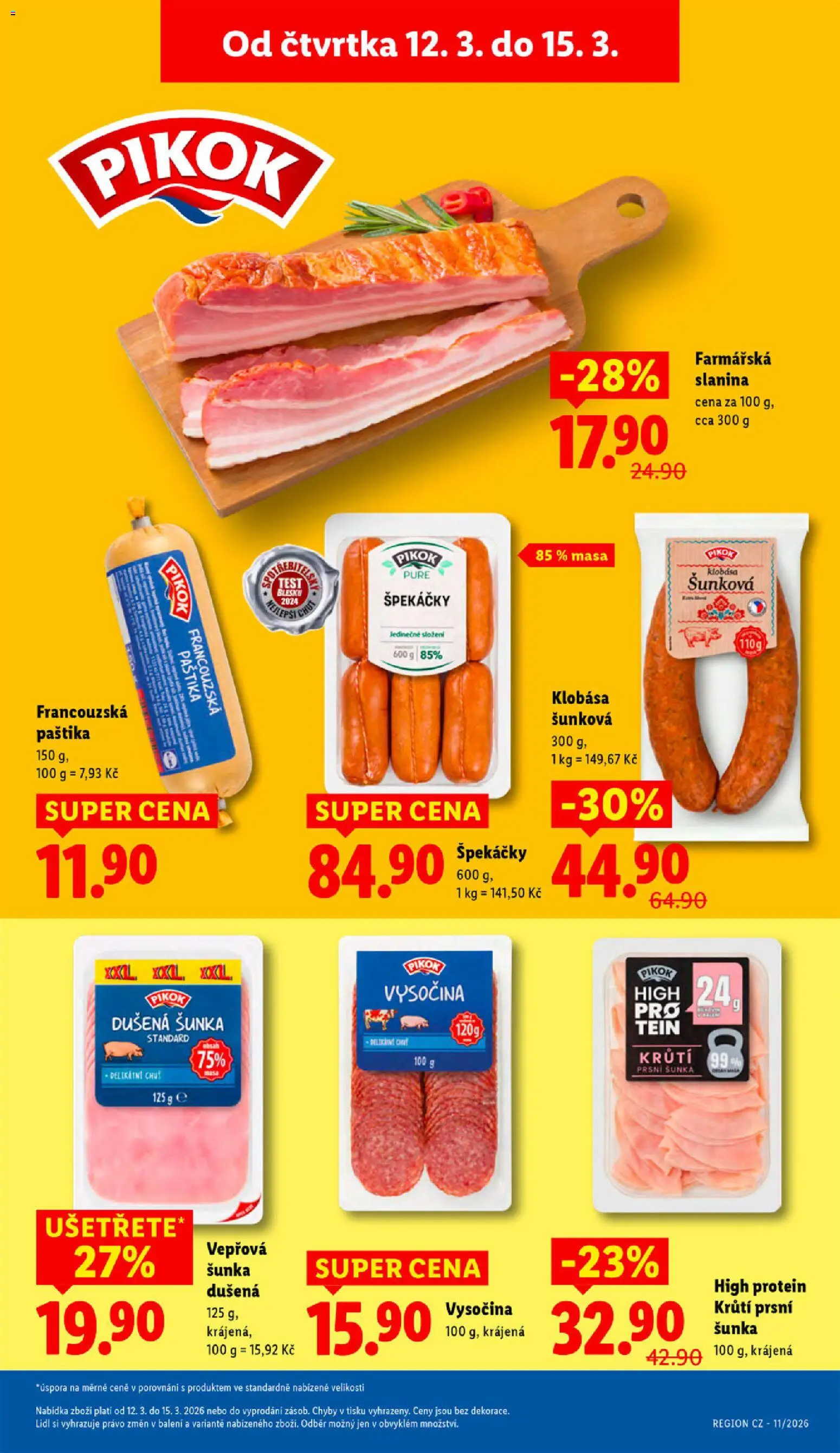 Lidl leták od 12.03.2026 | Strana: 15 | Produkty: Špekáčky, Klobása, Protein, Paštika