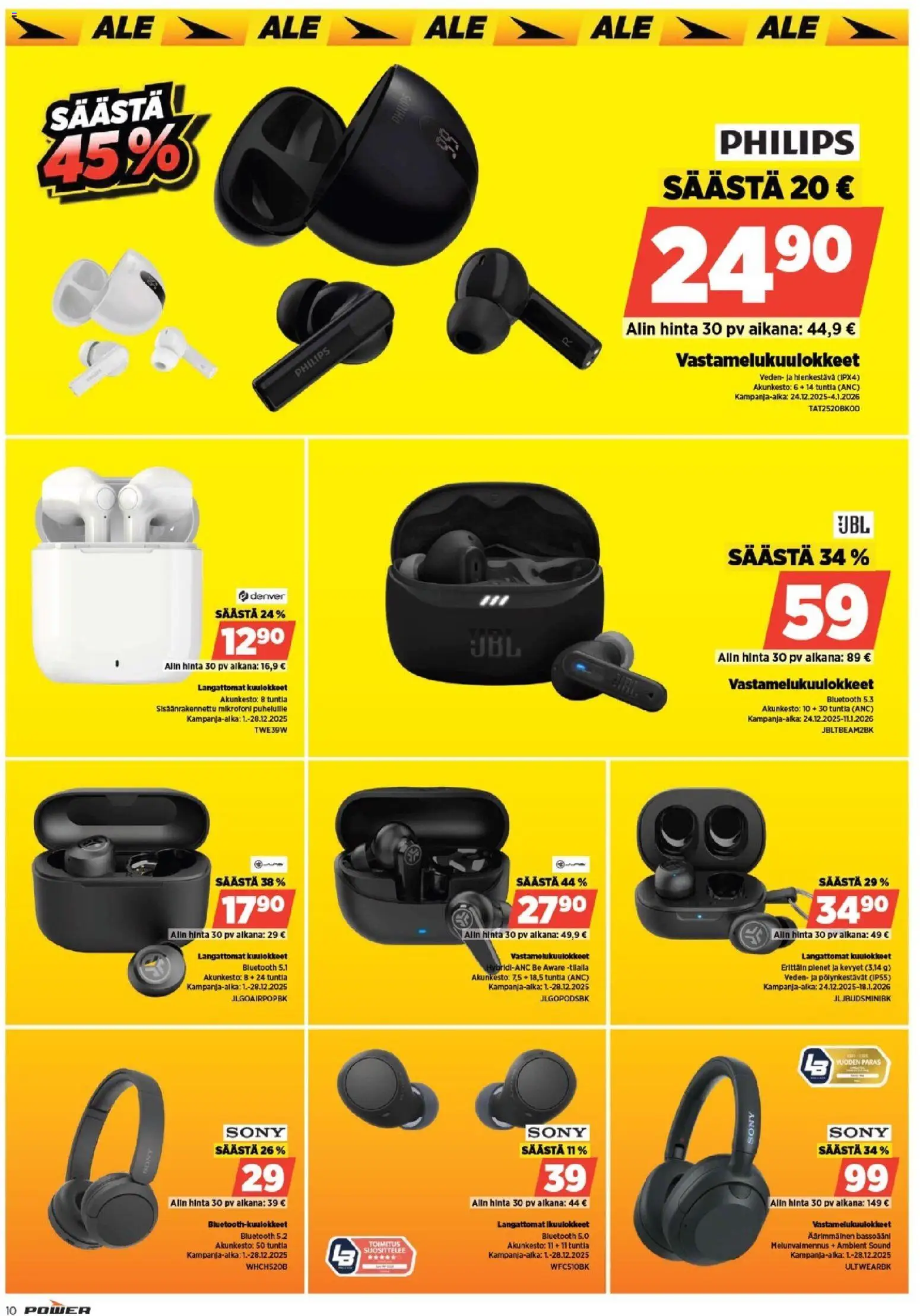 Power tarjoukset – voimassa 24.12.2025 alkaen | Sivu: 12 | Tuotteet: Mikrofoni, Vastamelukuulokkeet, Langattomat kuulokkeet, Kuulokkeet