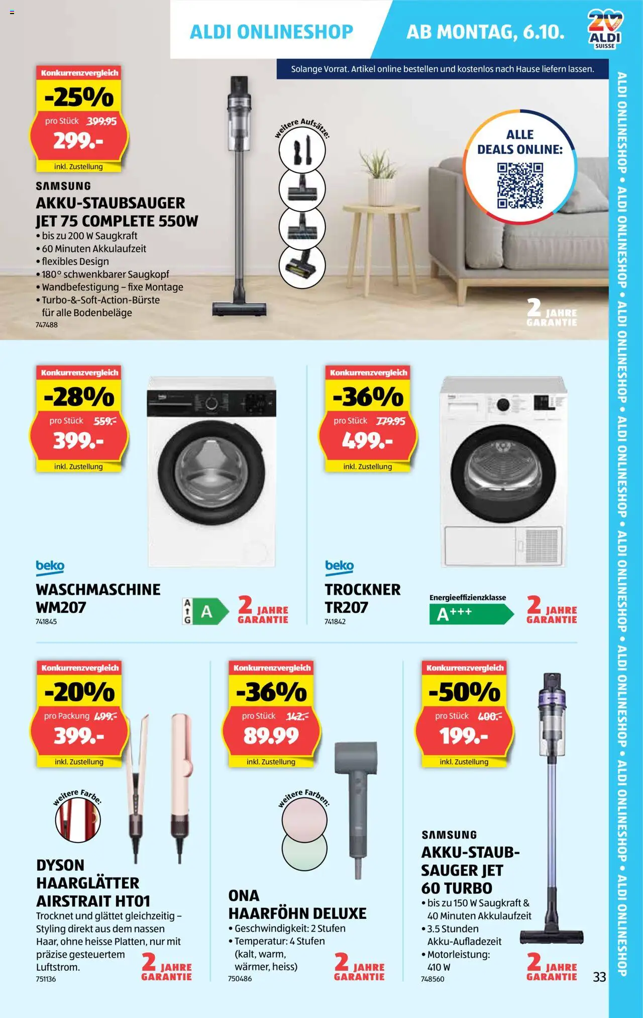 Aldi Aktionen – gültig ab 02.10.2025 | Seite: 34 | Produkte: Haarföhn, Waschmaschine, Trockner, Dyson