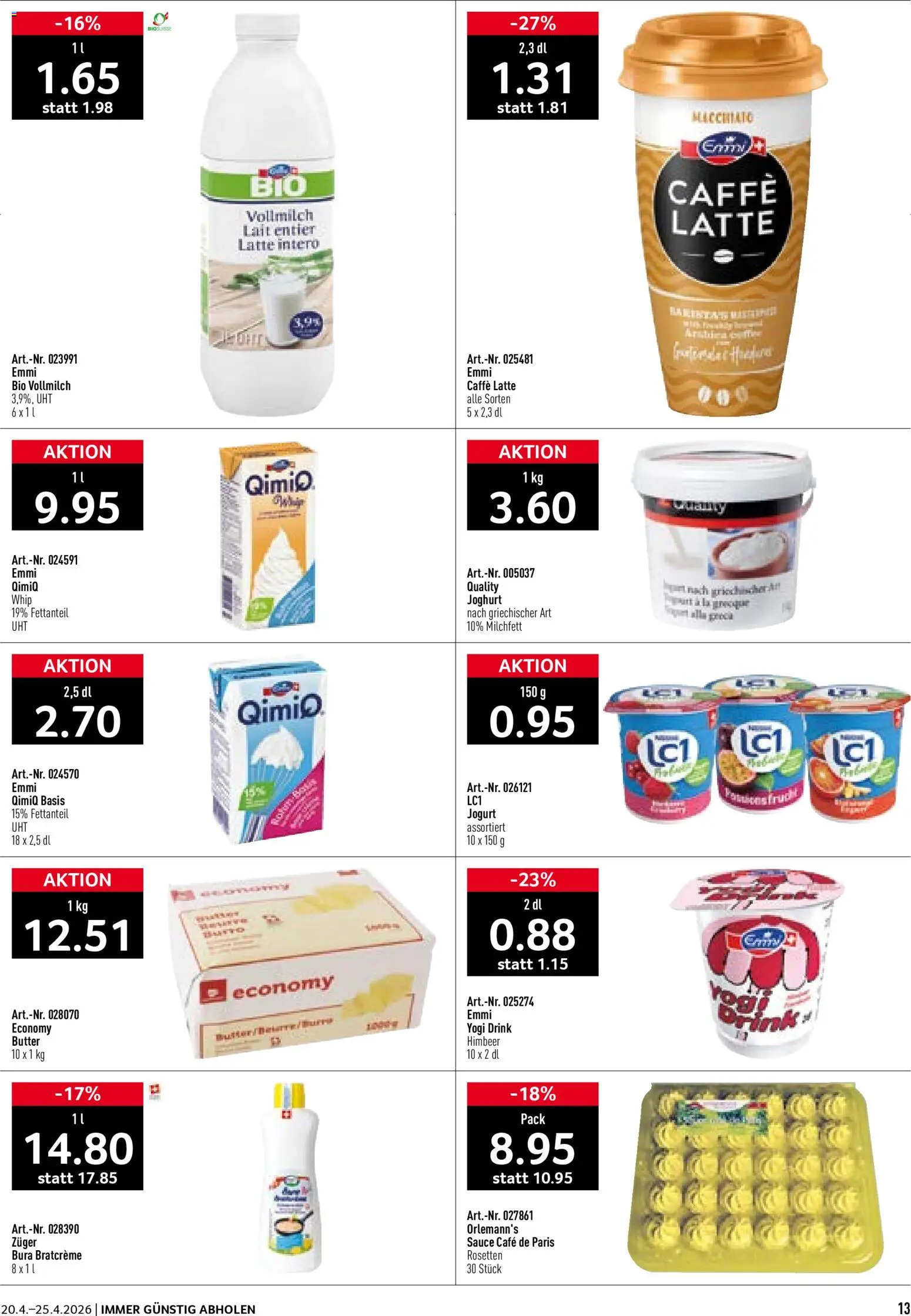 Prodega aktionen – gültig ab 20.04.2026 | Seite: 13 | Produkte: Butter, Joghurt