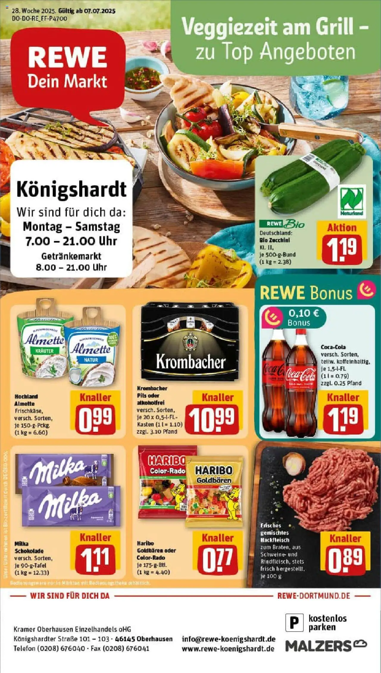 Rewe prospekt Oberhausen	 - gültig ab dem 06.07.2025 | Seite: 1 | Produkte: Almette, Milka, Krombacher, Uhr