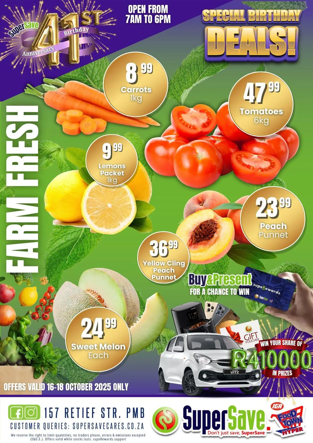 New Super Save catalogue – valid from 16.10.2025 | Page: 3 | Products: Tomatoes, Carrots, Peach