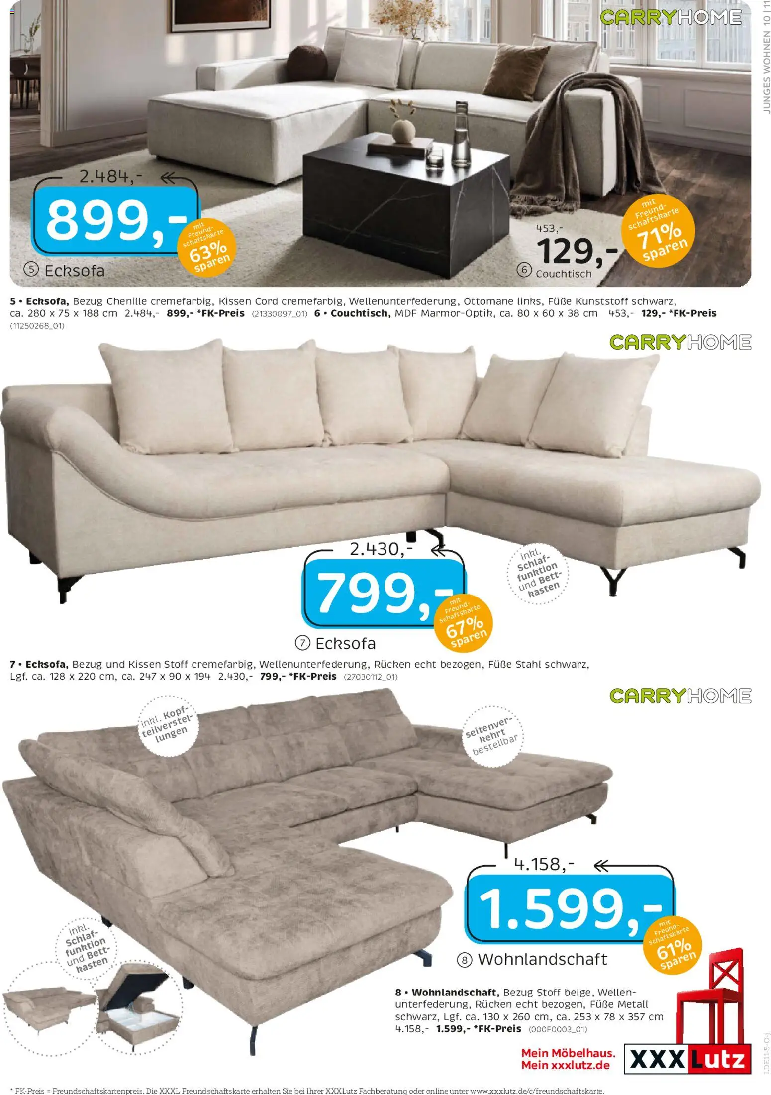 XXXL Lutz Junges Wohnen – gültig ab 26.10.2025 | Seite: 11 | Produkte: Wohnlandschaft, Bett, Kissen, Couchtisch