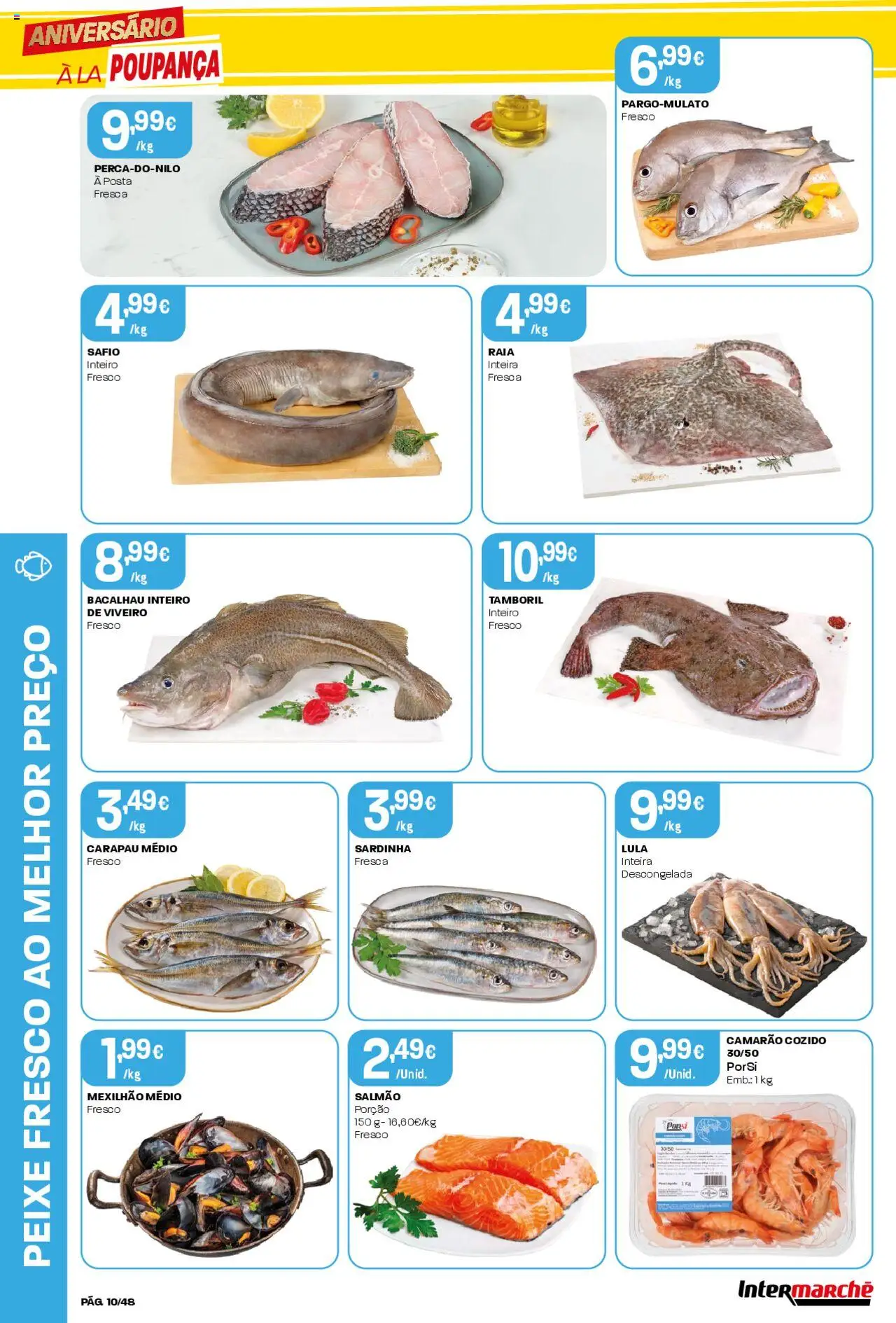 Intermarché folheto │ válido de 09.10.2025 | Página: 10 | Produtos: Bacalhau, Camarão, Salmão, Tamboril