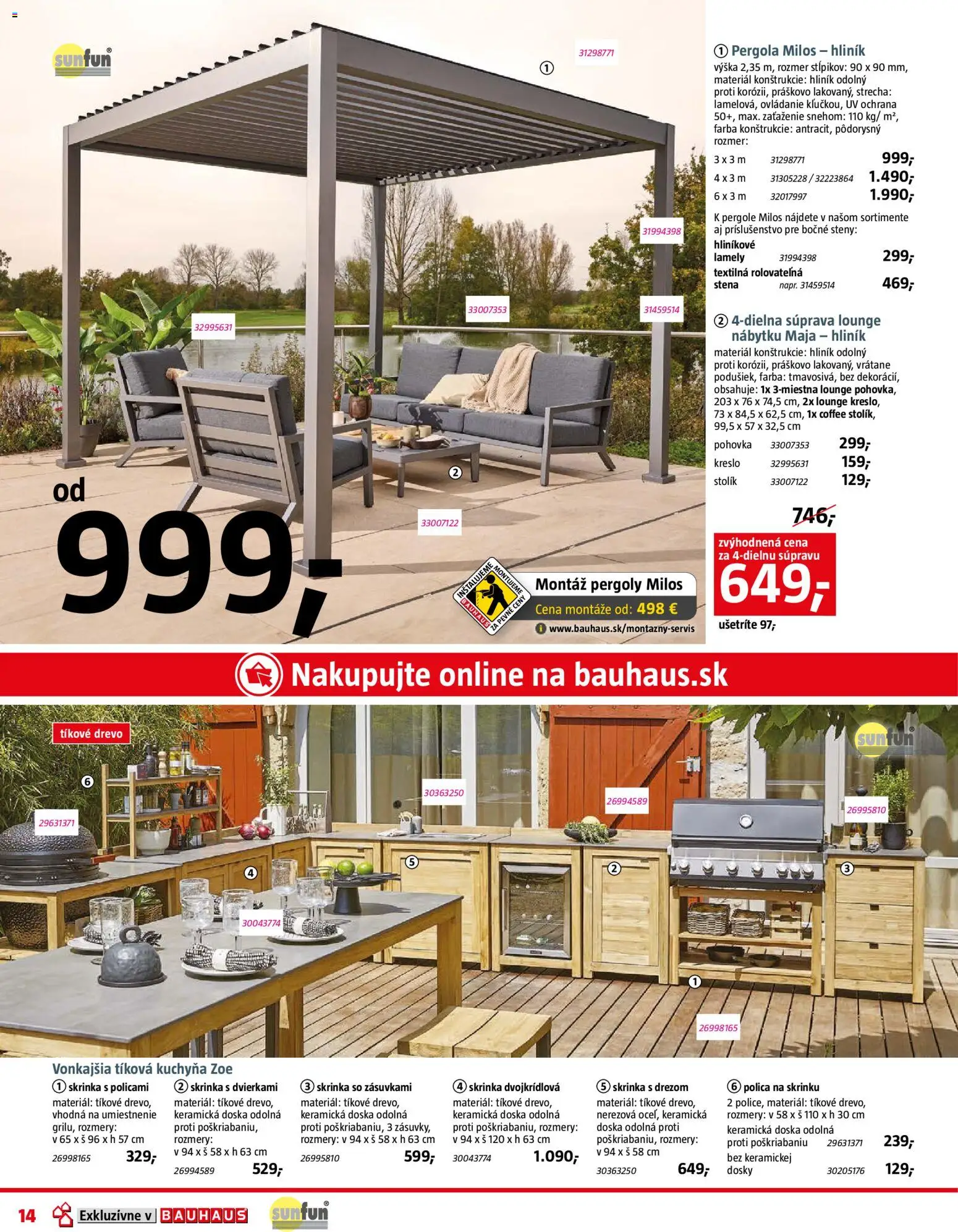 Nové Bauhaus akcie – leták je platný od 09.03.2026 | Strana: 14 | Produkty: Pergola, Pohovka, Kuchyňa, Skrinka