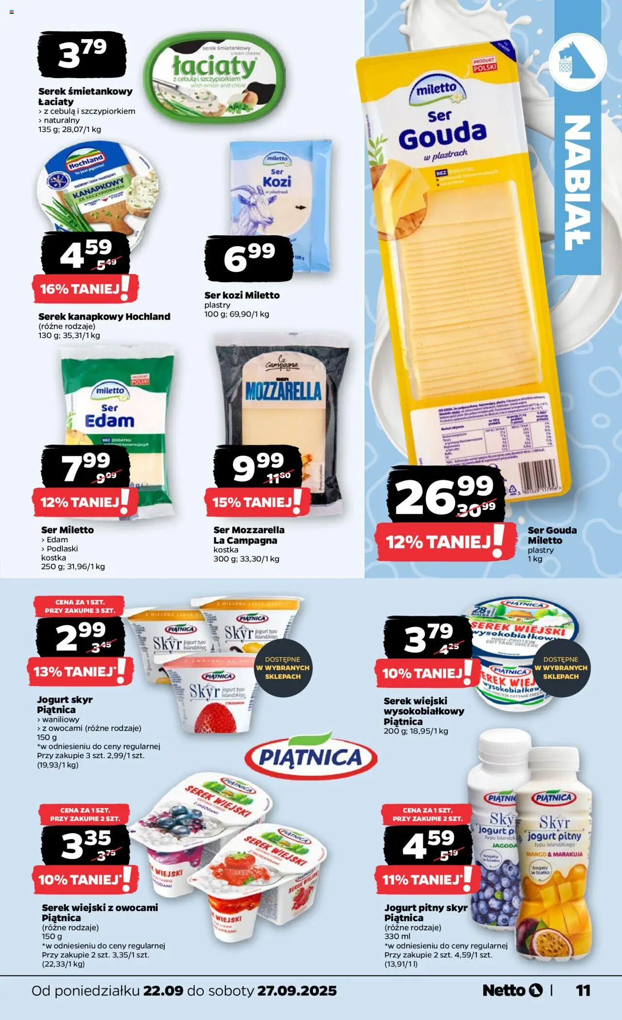 Netto gazetka - Spożywcza od 22.09.2025 | Strona: 11 | Produkty: Cream cheese, Serek wiejski, Jogurt, Skyr