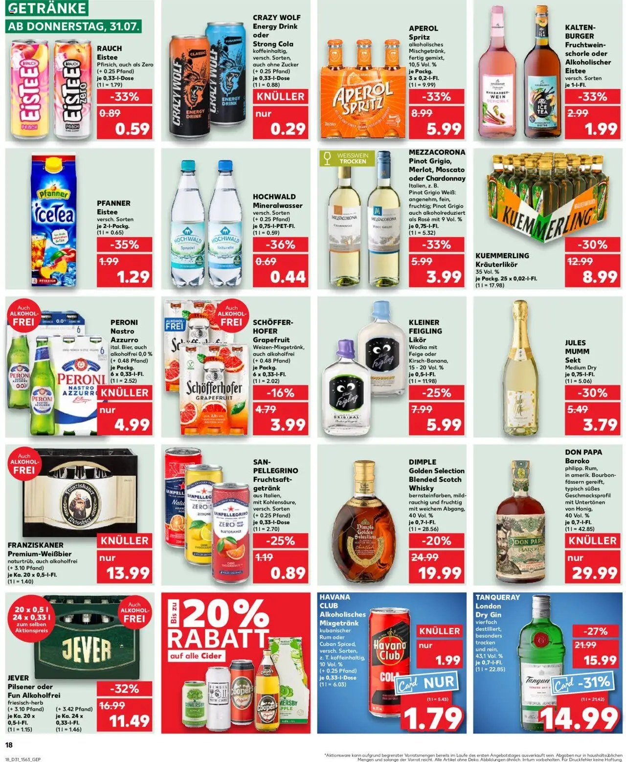 Kaufland prospekt Kiel	 - gültig ab dem 31.07.2025 | Seite: 18 | Produkte: Weißwein, Sekt, Kuemmerling, Aperol