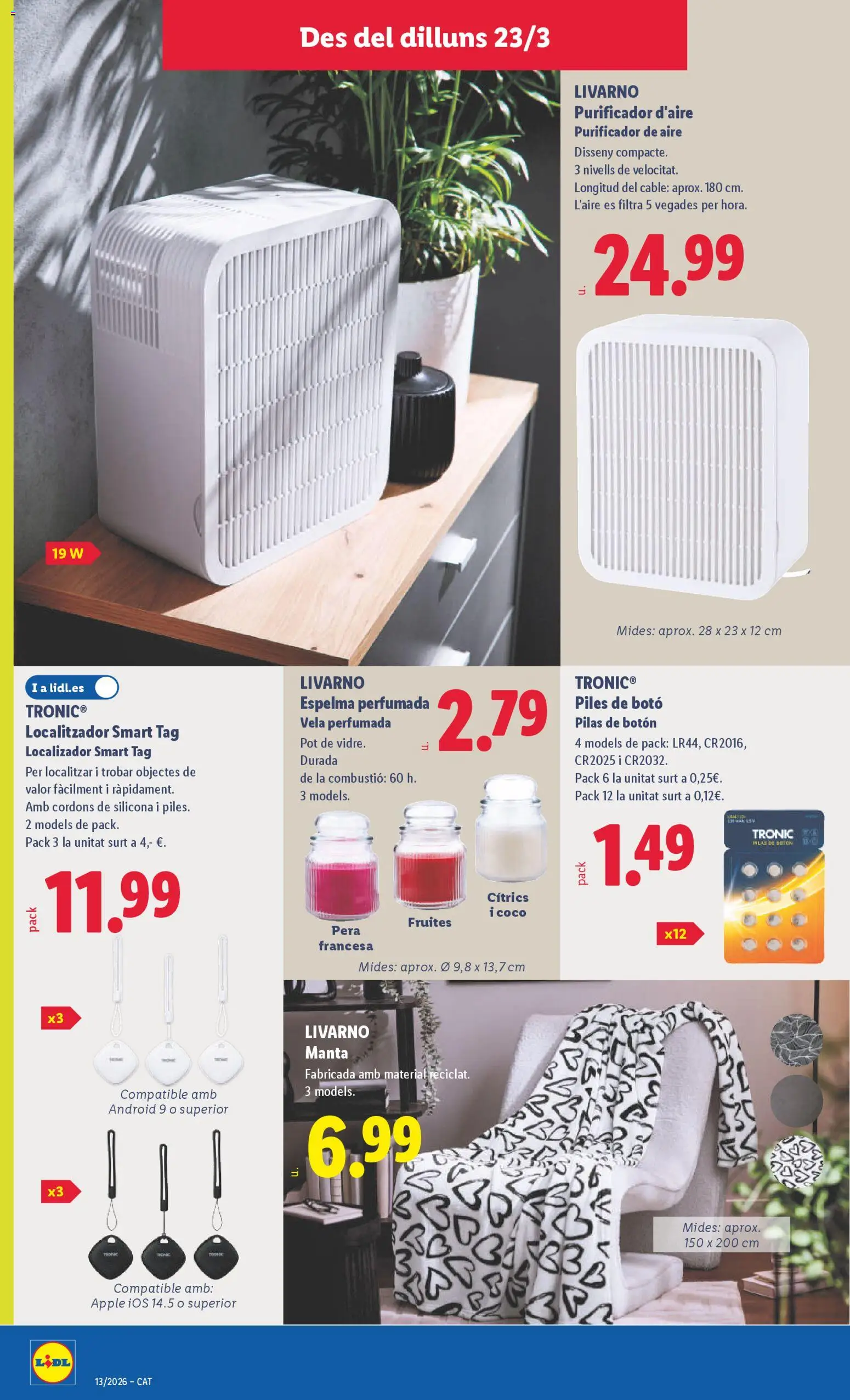 Lidl folleto de bazar │ válido desde el 16.03.2026 | Página: 12 | Productos: Τυρόπιτα, Cable, Manta, Purificador de aire