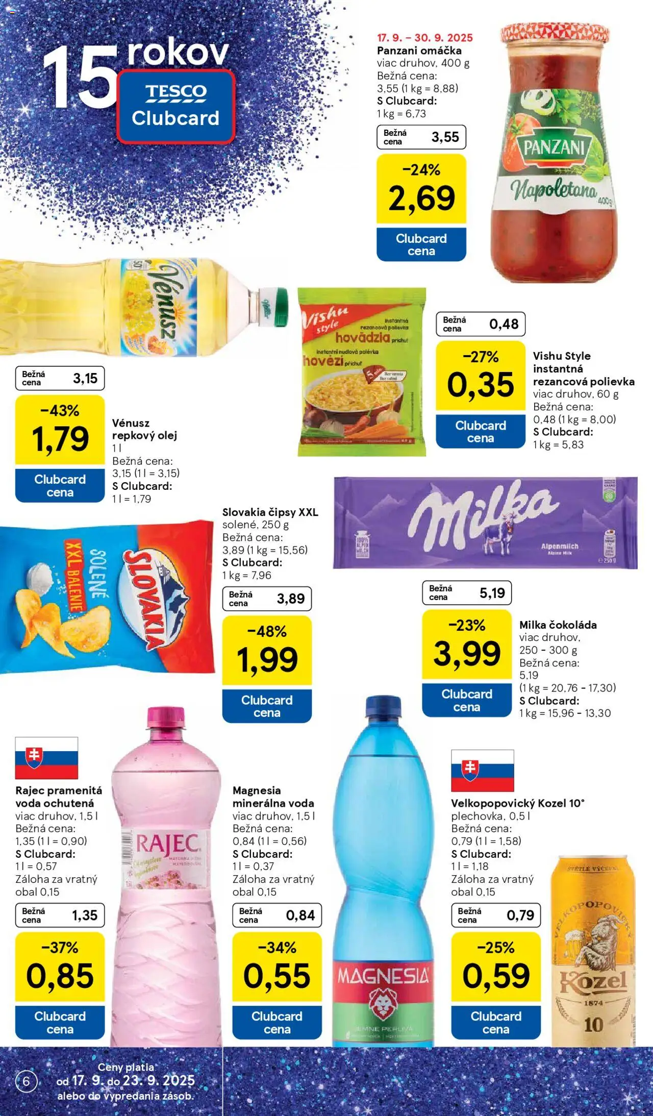 Nové Tesco akcie – leták je platný od 17.09.2025 | Strana: 6 | Produkty: Rajec, Čokoláda, Magnesia, Omáčka