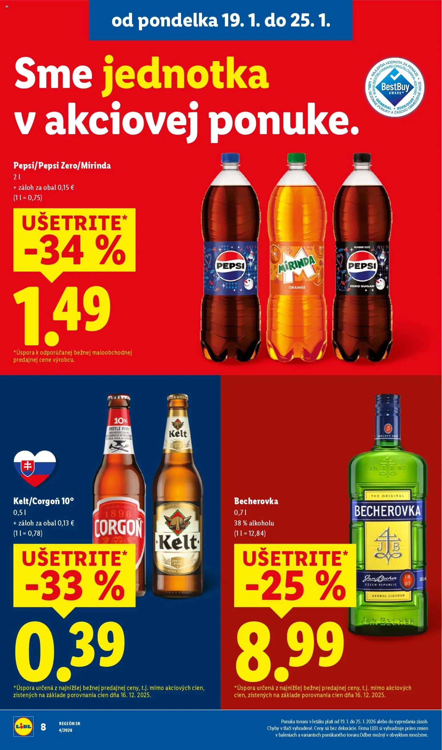 Nové Lidl akcie – leták je platný od 22.01.2026 | Strana: 38 | Produkty: Kelt, Corgoň, Pepsi, Mirinda