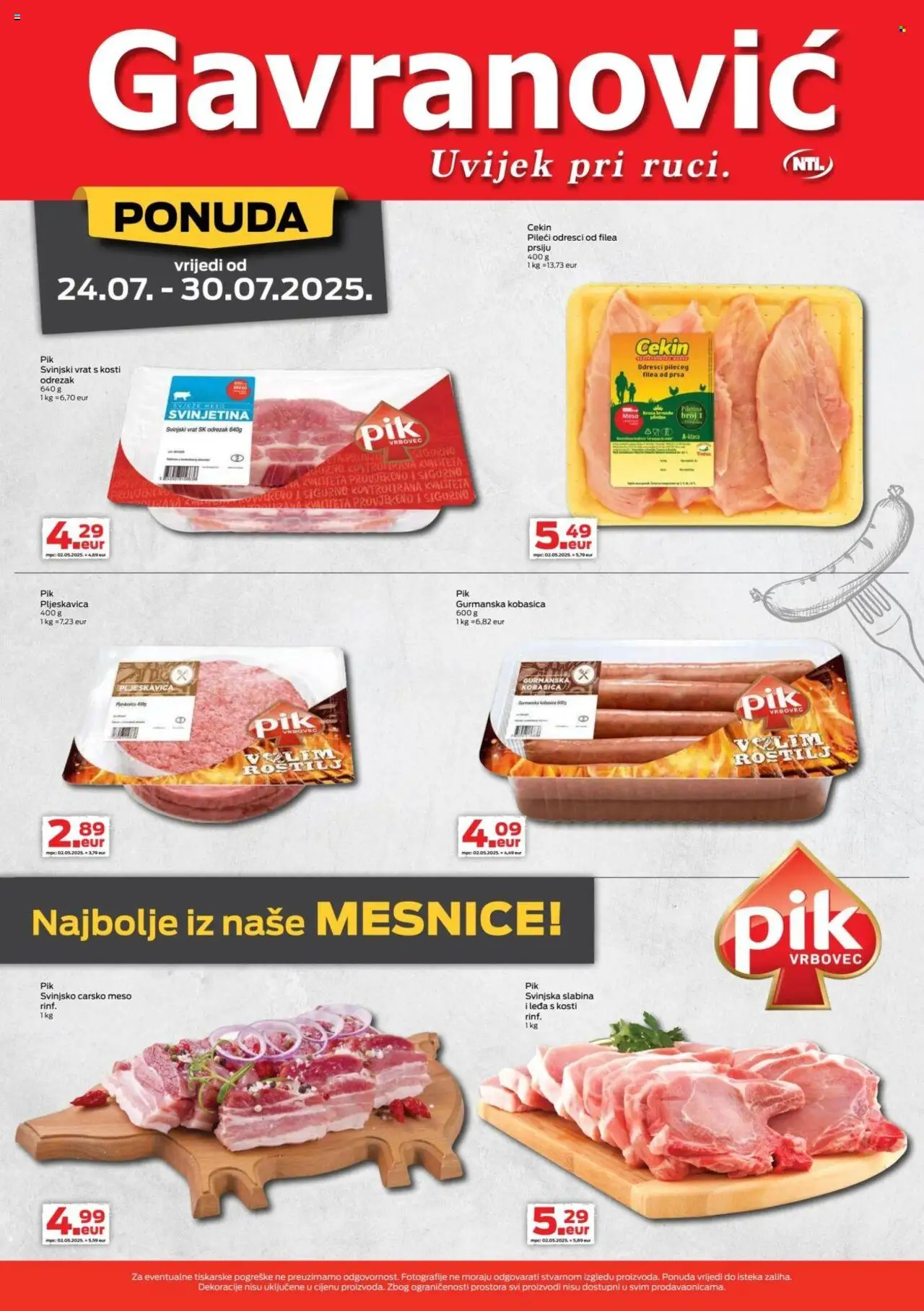 Gavranović katalog | vrijedi od 24.07.2025 | Stranica: 5 | Proizvodi: Carsko meso, Svinjski vrat, Meso, Piletina