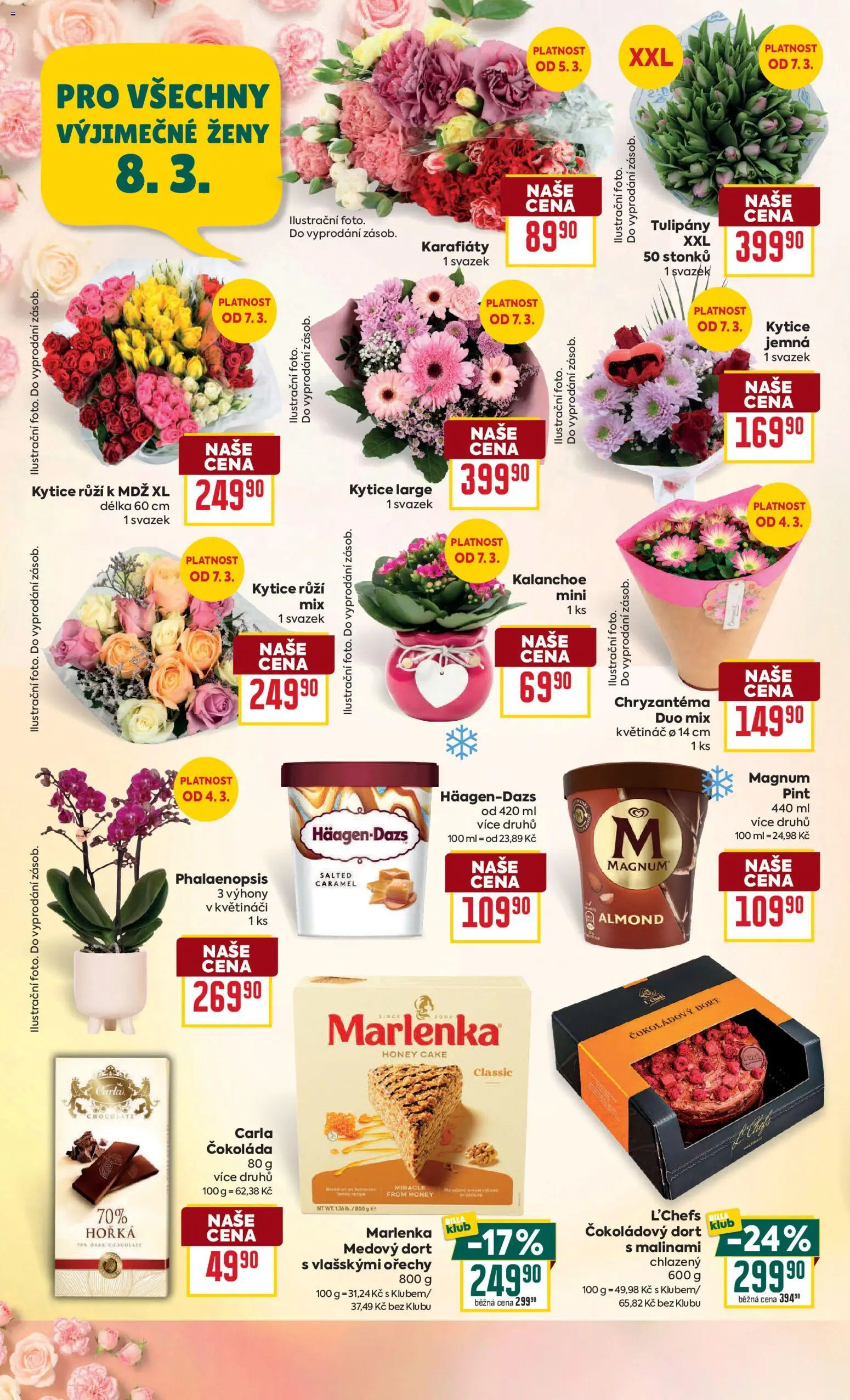Billa Velký leták od 04.03.2026 | Strana: 14 | Produkty: Kalanchoe, Magnum, Kytice, Dort