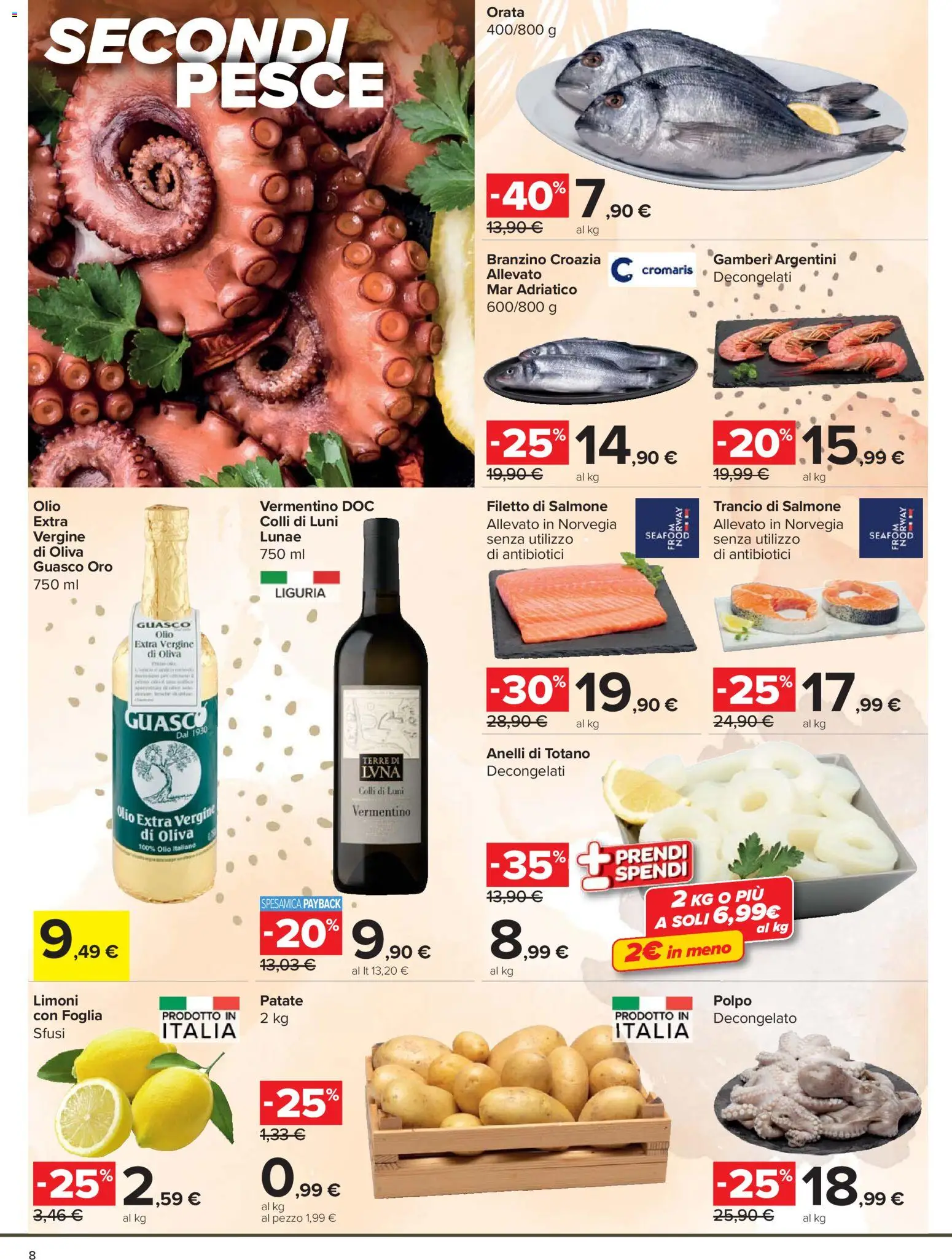 Volantino Carrefour del 24.03.2026 | Pagina: 8 | Prodotti: Pesce, Gamberi, Patate, Totano