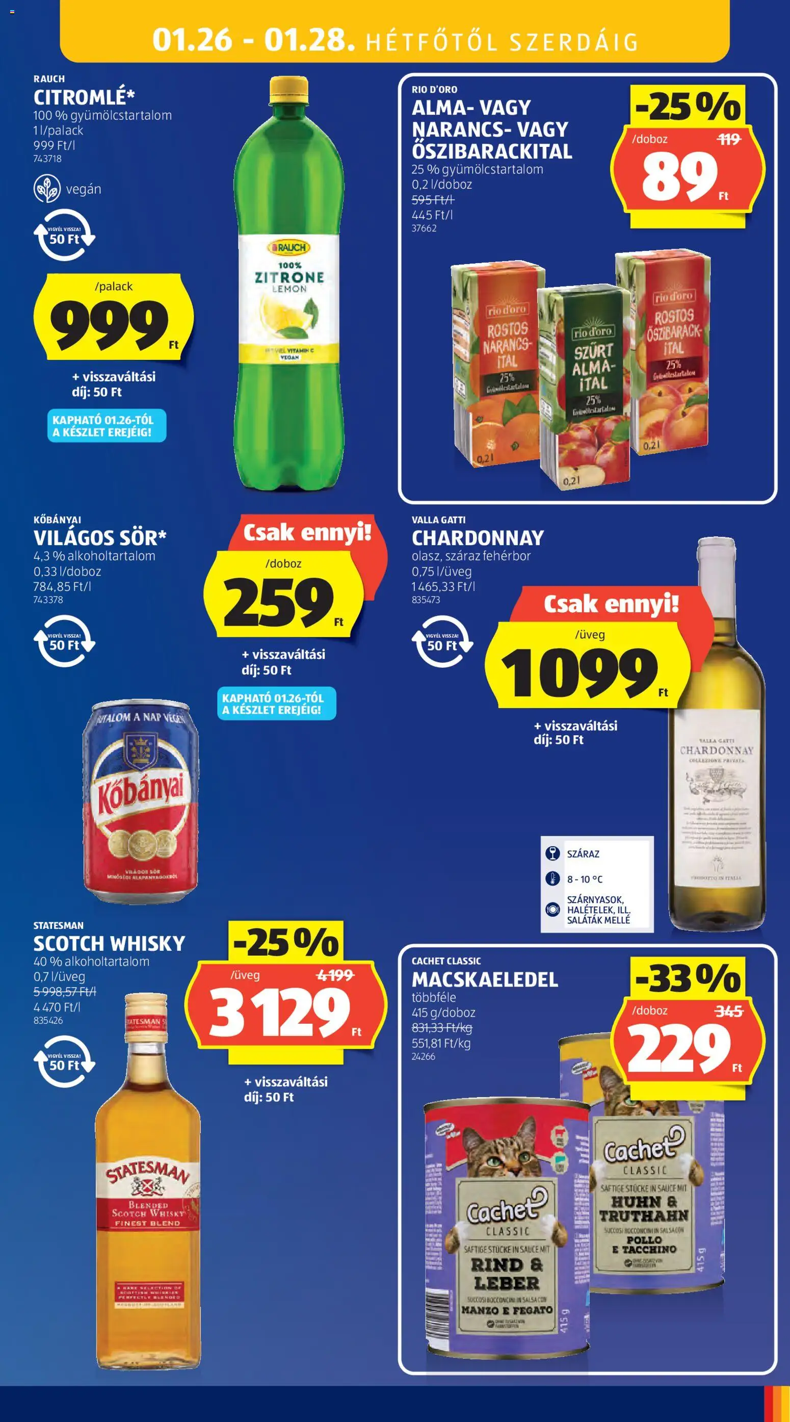 Aldi akciós ujság - amely érvényes a következő dátumtól: 22.01.2026 | Oldal: 37 | Termékek: Macskaeledel, Narancs, Fehérbor, Vegán