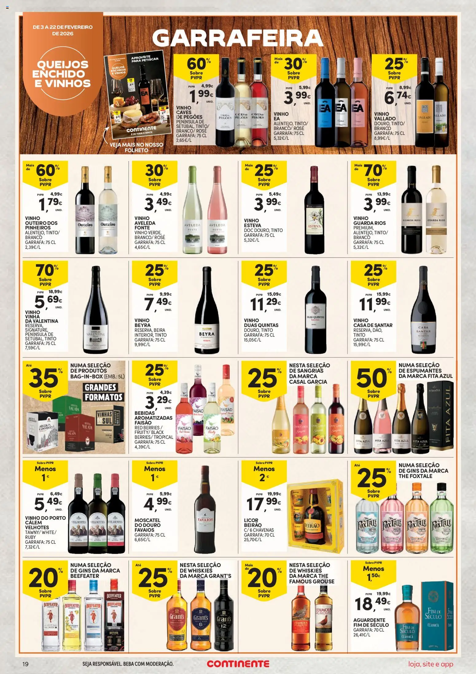 Continente Semanal Continente Bom Dia │ válido de 03.02.2026 | Página: 19 | Produtos: Licor, Chávenas, Vinho, Gin