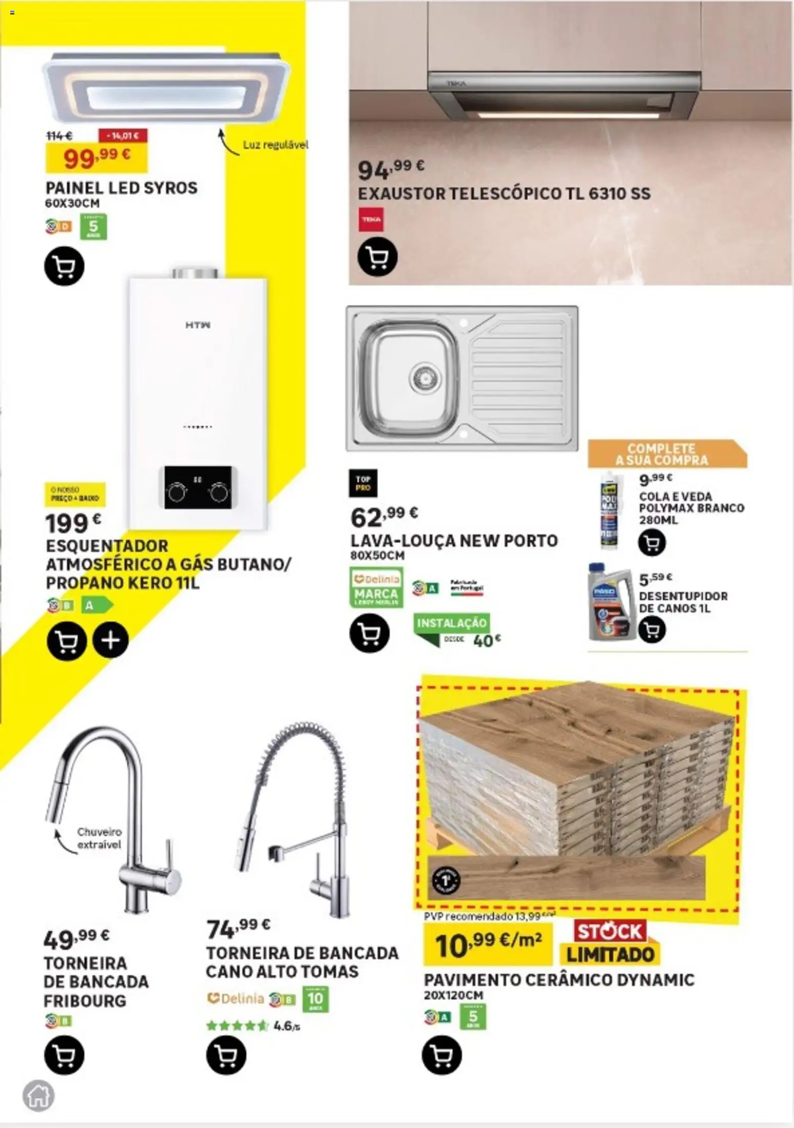 Leroy Merlin Portugal Continental │ válido de 13.11.2025 | Página: 11 | Produtos: Pavimento cerâmico, Bancada, Torneira, Chuveiro