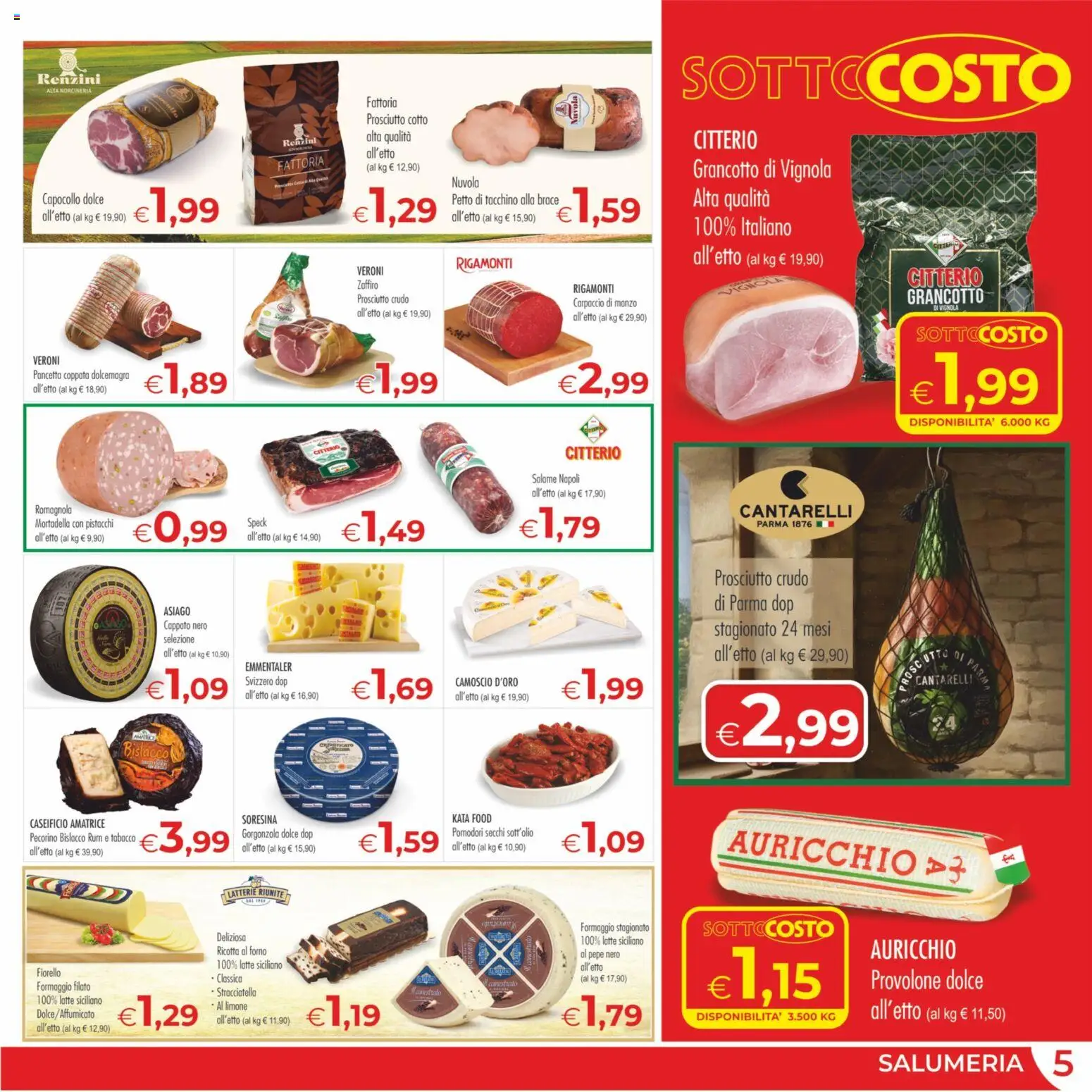 Volantino MerSi Supermercati del 04.03.2026 | Pagina: 5 | Prodotti: Speck, Tacchino, Latte, Pecorino