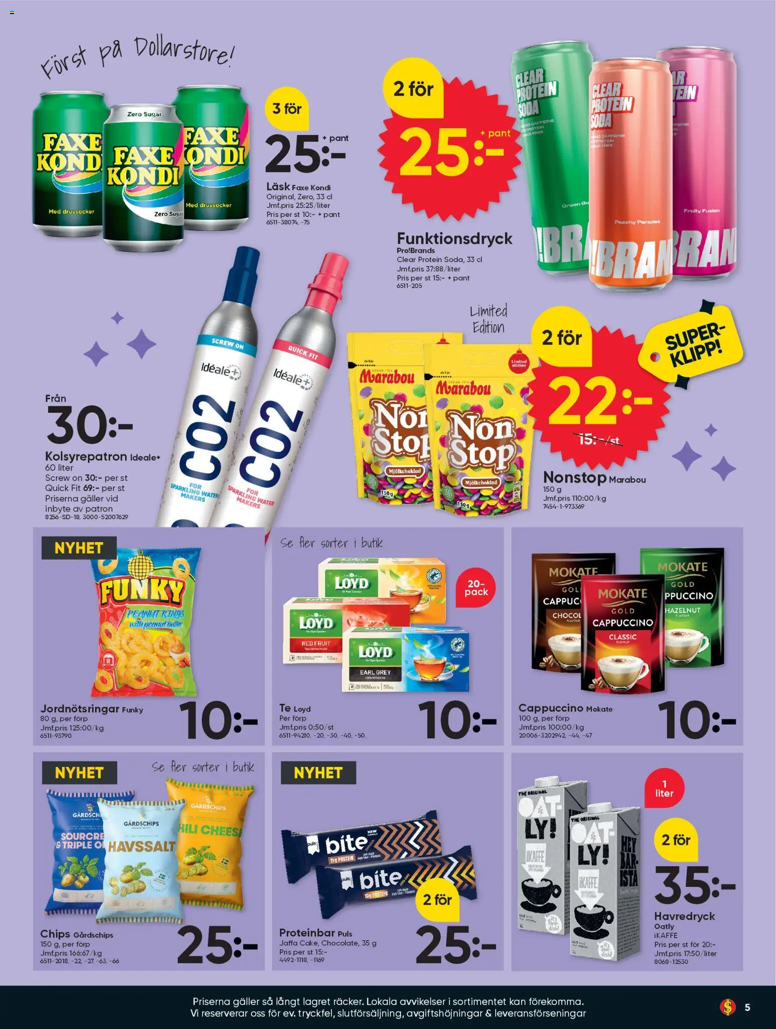 Dollar Store reklamblad aktuell från 23.02.2026 | Sida: 5 | Produkter: Chips, Öl, Kolsyrepatron, Druvsocker