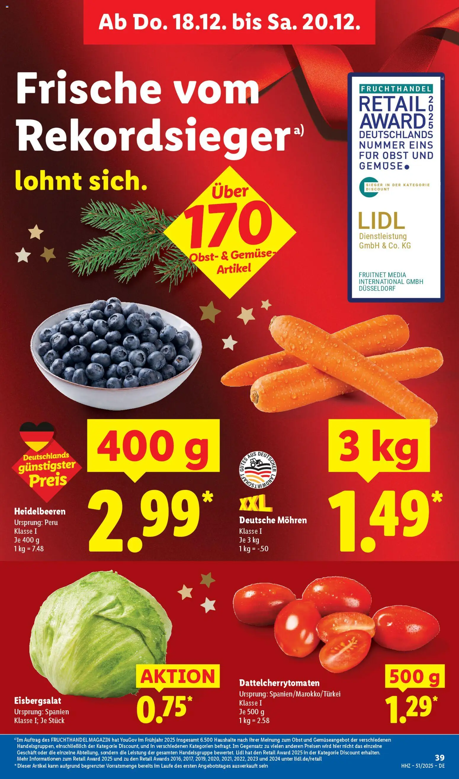 Lidl Prospekt Traunreut – gültig ab 15.12.2025 | Seite: 59 | Produkte: Eisbergsalat, Mohren, Heidelbeeren, Gemüse