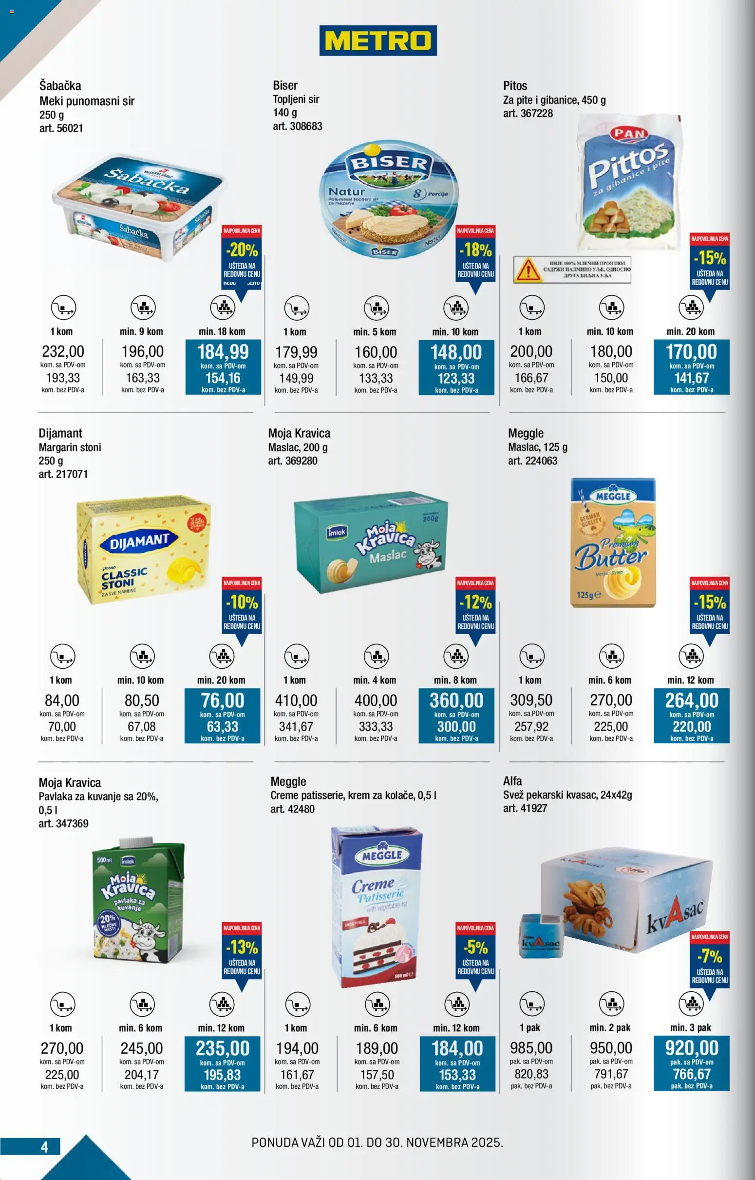 Metro katalog - važi od 01.11.2025 | Strana: 4 | Proizvode: Kvasac, Maslac, Sir, Pavlaka