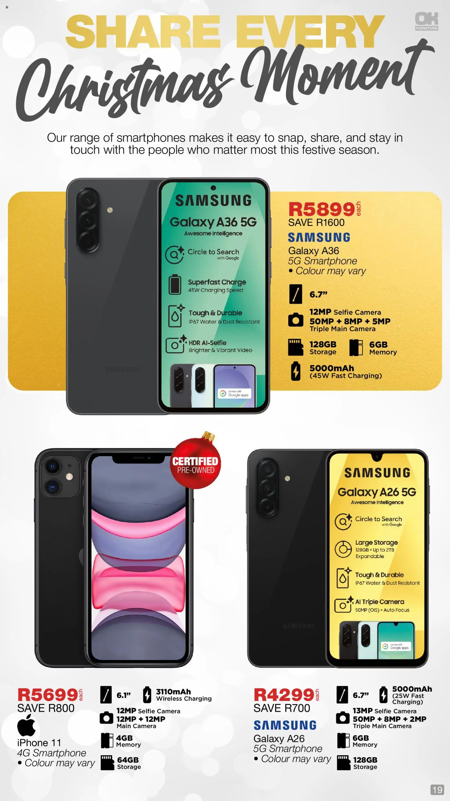 New OK Furniture catalogue – valid from 01.12.2025 | Page: 19 | Products: Smartphone, Camera, Water