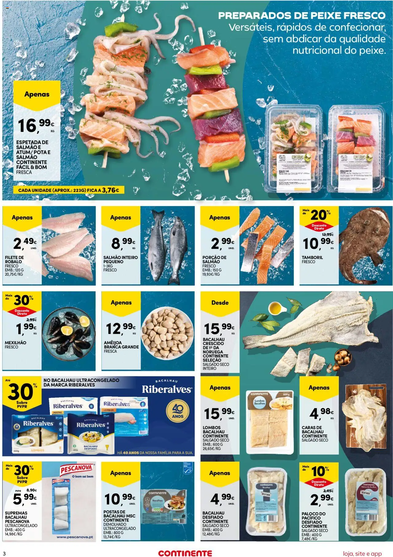 Continente Semanal Continente Bom Dia │ válido de 12.08.2025 | Página: 3 | Produtos: Bacalhau, Salmão, Tamboril, Peixe