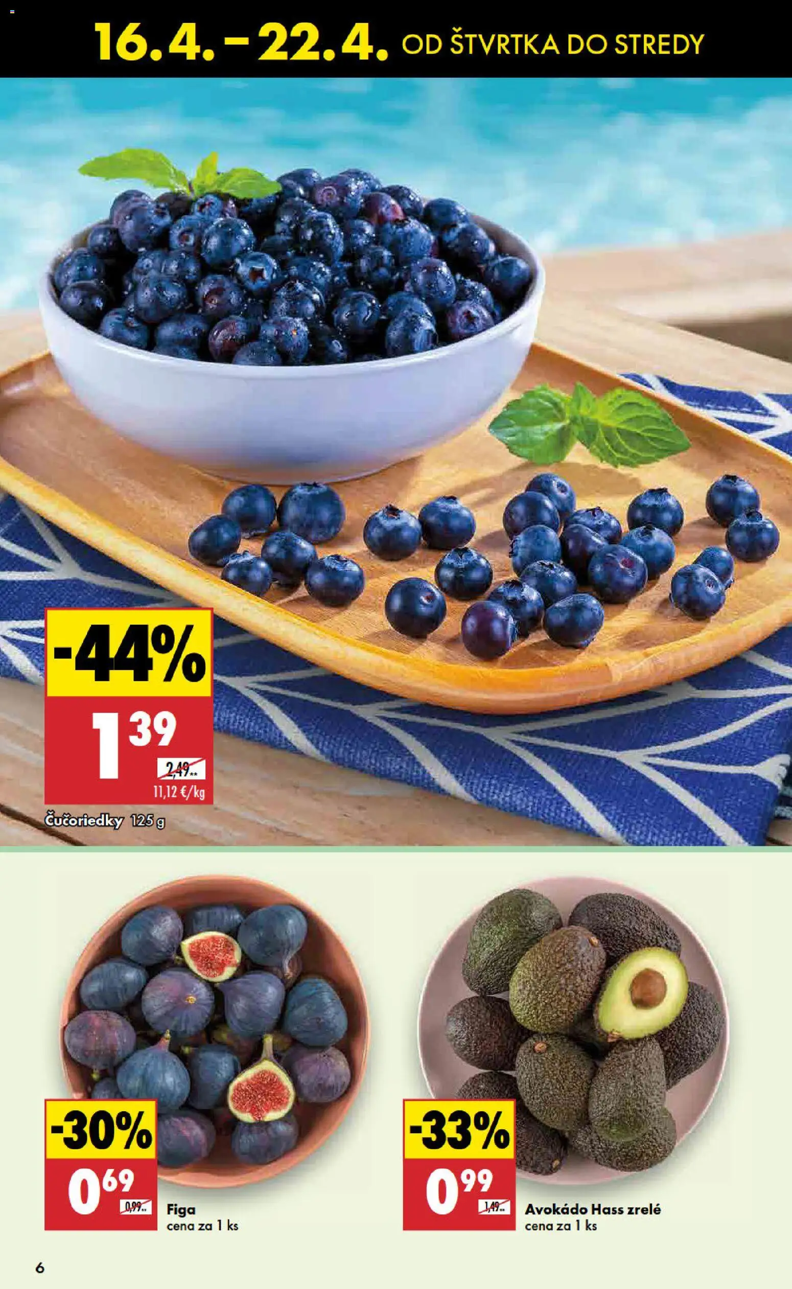Nové Biedronka akcie – leták je platný od 16.04.2026 | Strana: 6 | Produkty: Čučoriedky, Avokádo